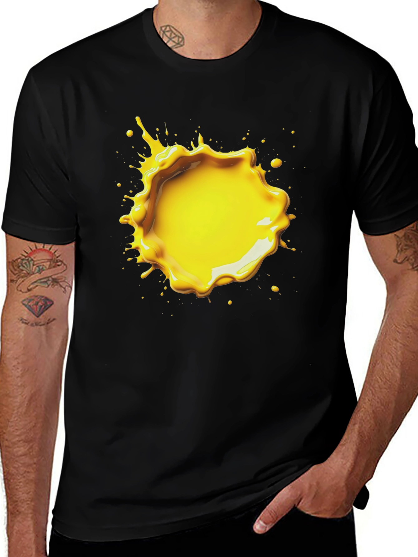 Variant 17 of Black T-Shirt with Yellow Splatter Graphic