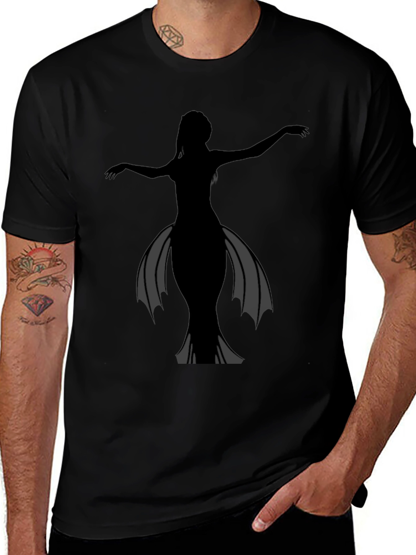 Silhouette Mermaid Graphic Tee - Black