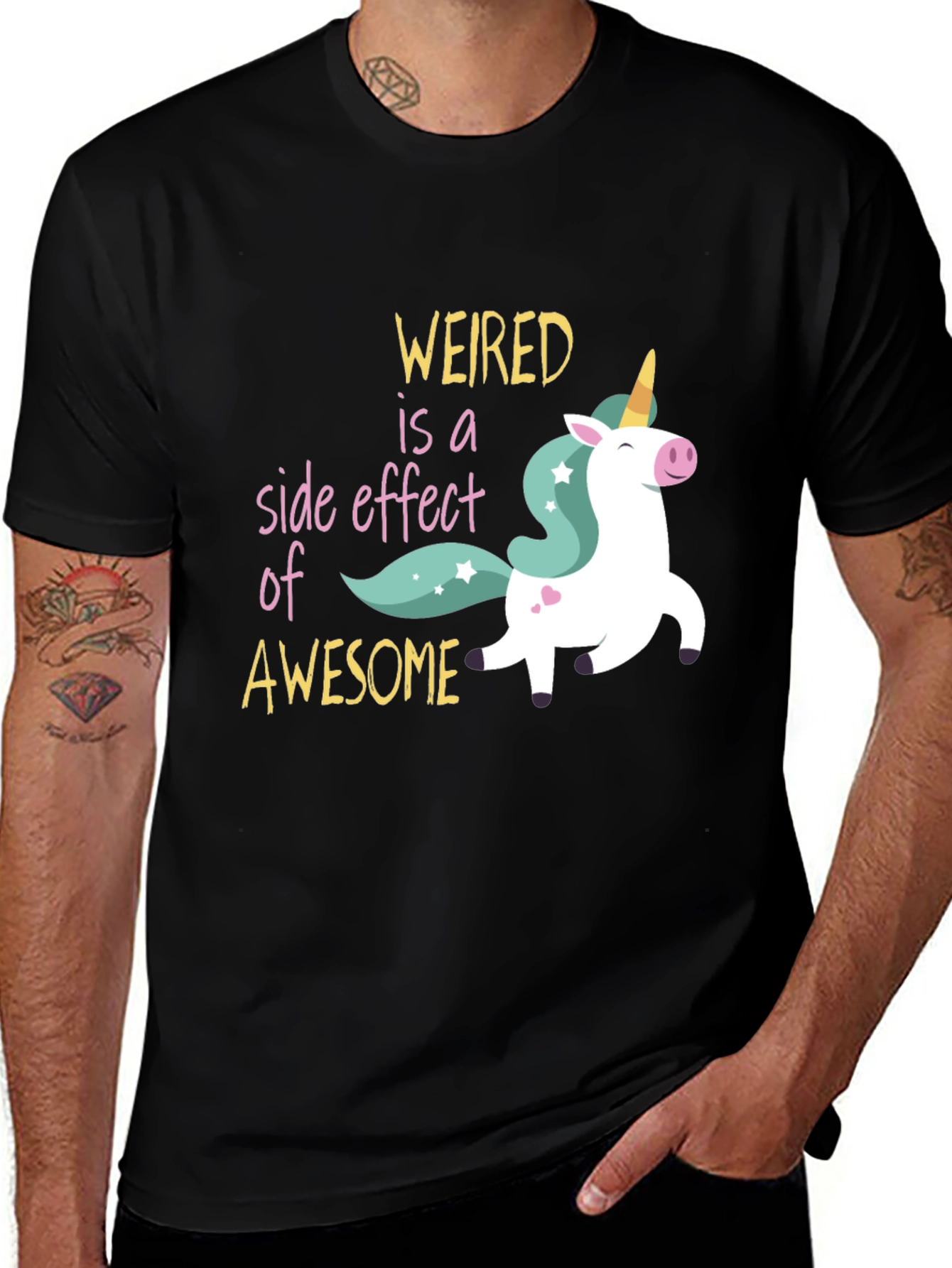 Weired is Awesome Unicorn T-Shirt - Mens Black Cotton Tee
