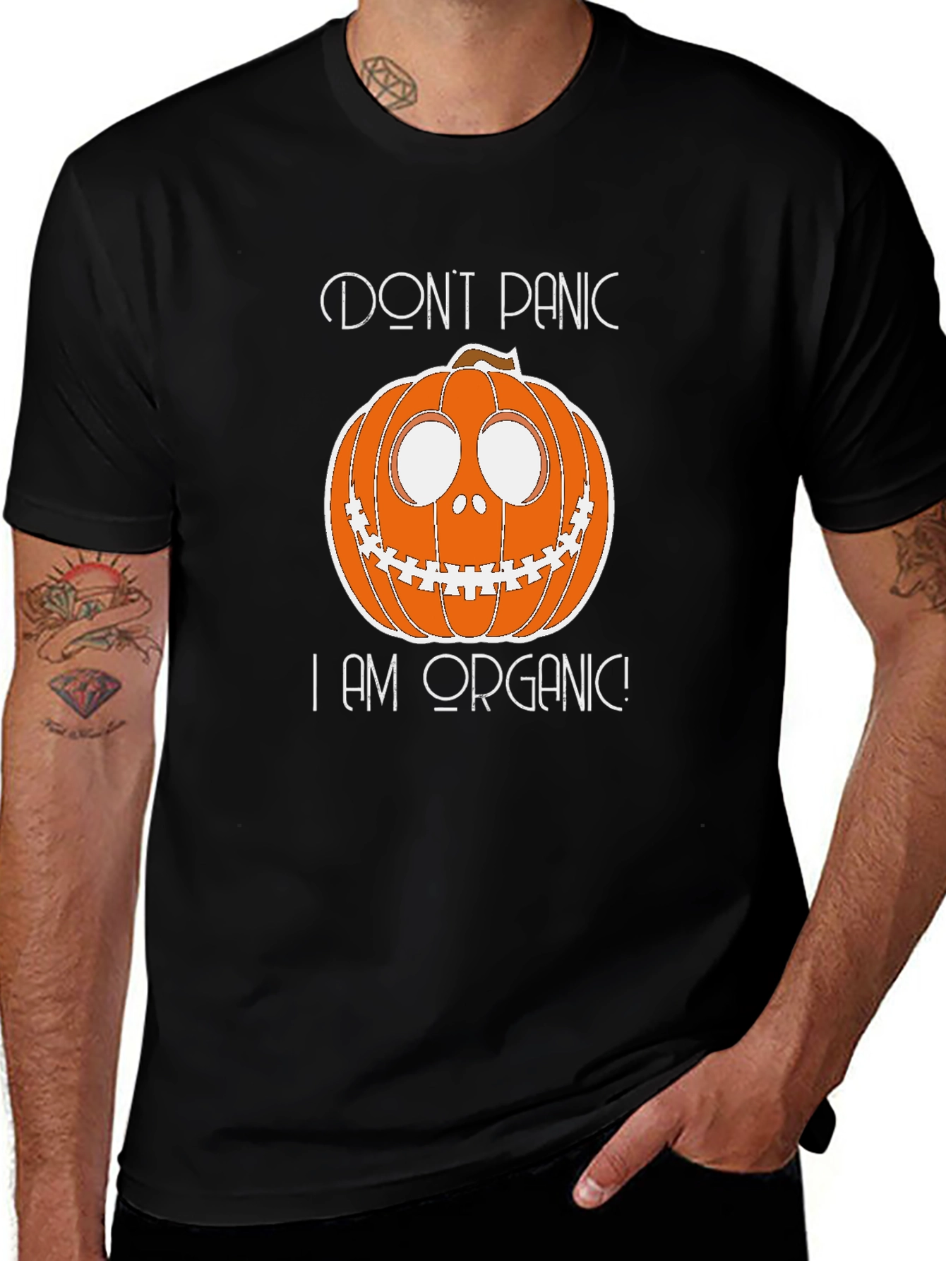 Don't Panic I Am Organic Funny Pumpkin Halloween T-Shirt