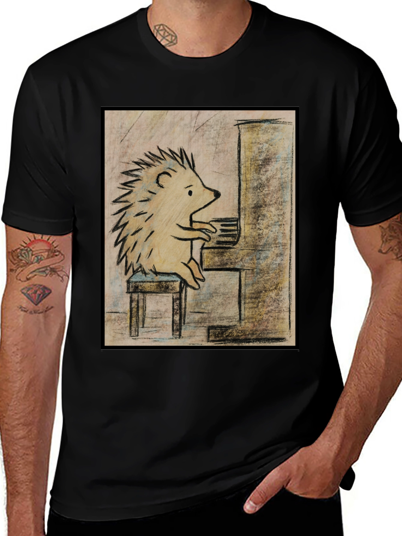 Variant 2 of Hedgehog Playing Piano Graphic Tee