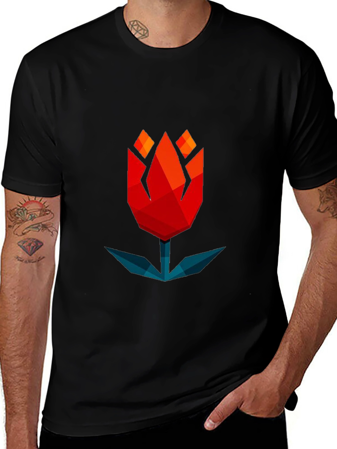 Variant 22 of Geometric Tulip Graphic Tee - Modern Black T-Shirt