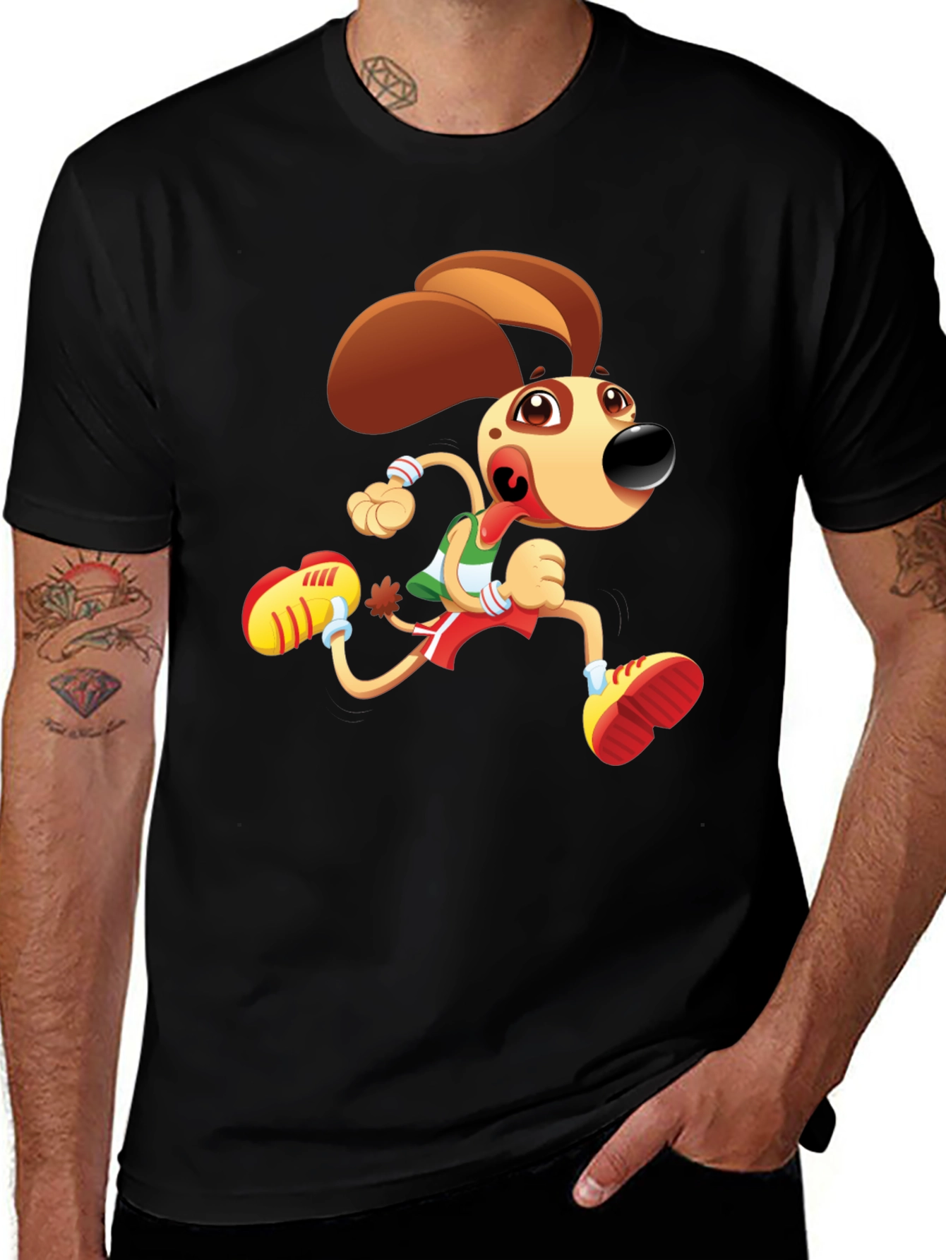Variant 7 of Cartoon Dog Running T-Shirt - Black, Fun Design