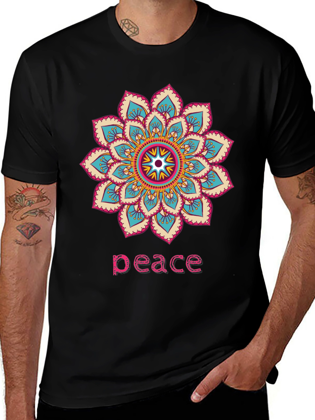 Variant 24 of Peace Mandala Graphic T-Shirt - Black