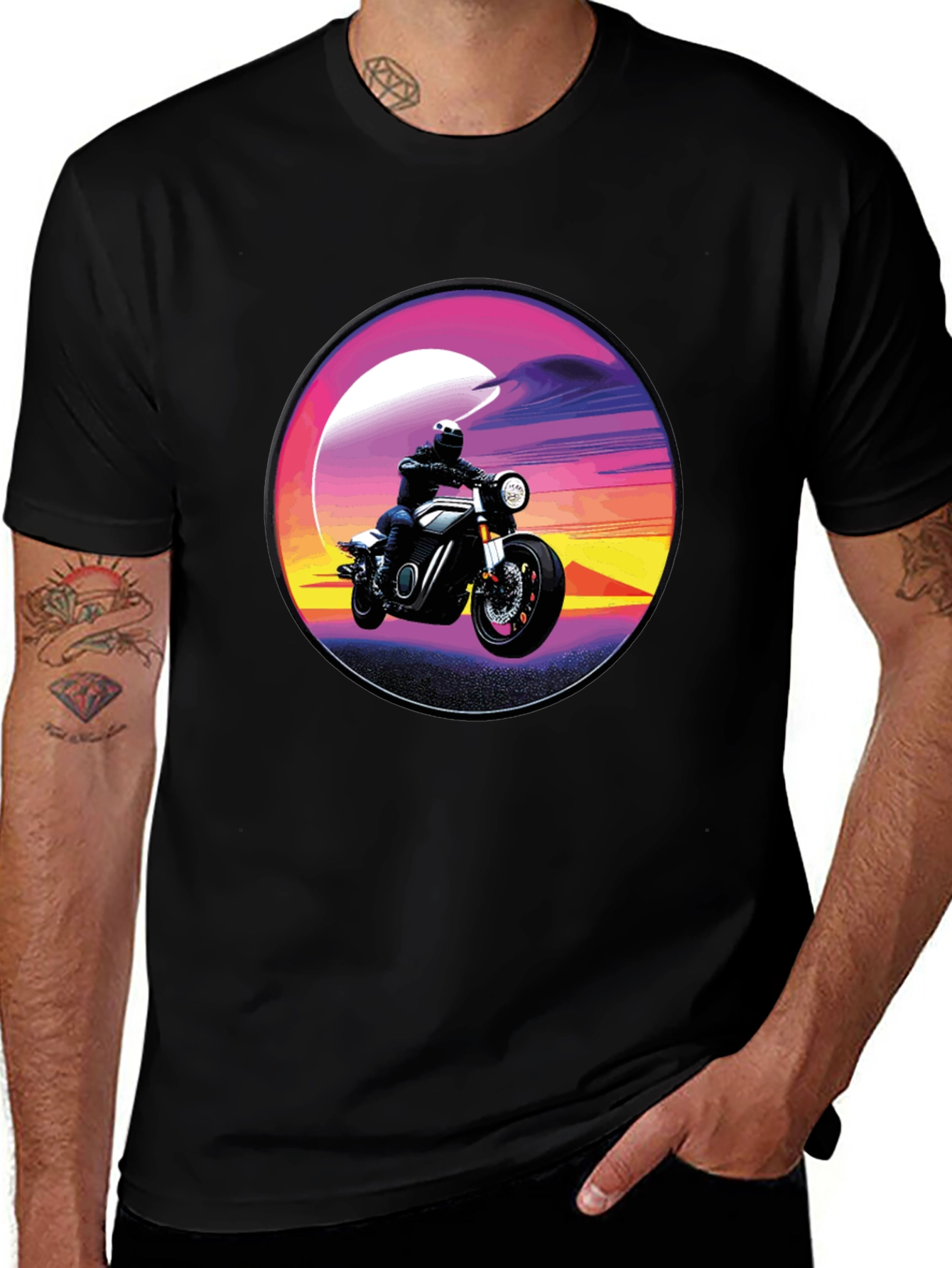 Variant 26 of Retro Motorcycle Sunset Graphic T-Shirt