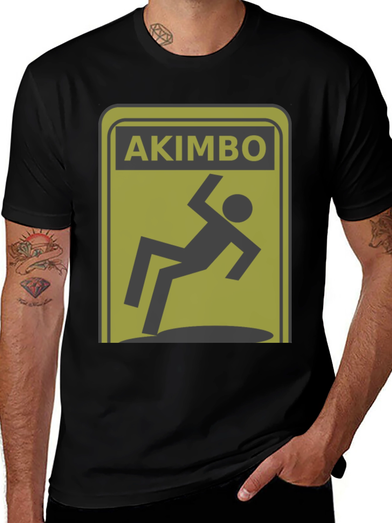 Akimbo Falling Hazard Warning Novelty T-Shirt