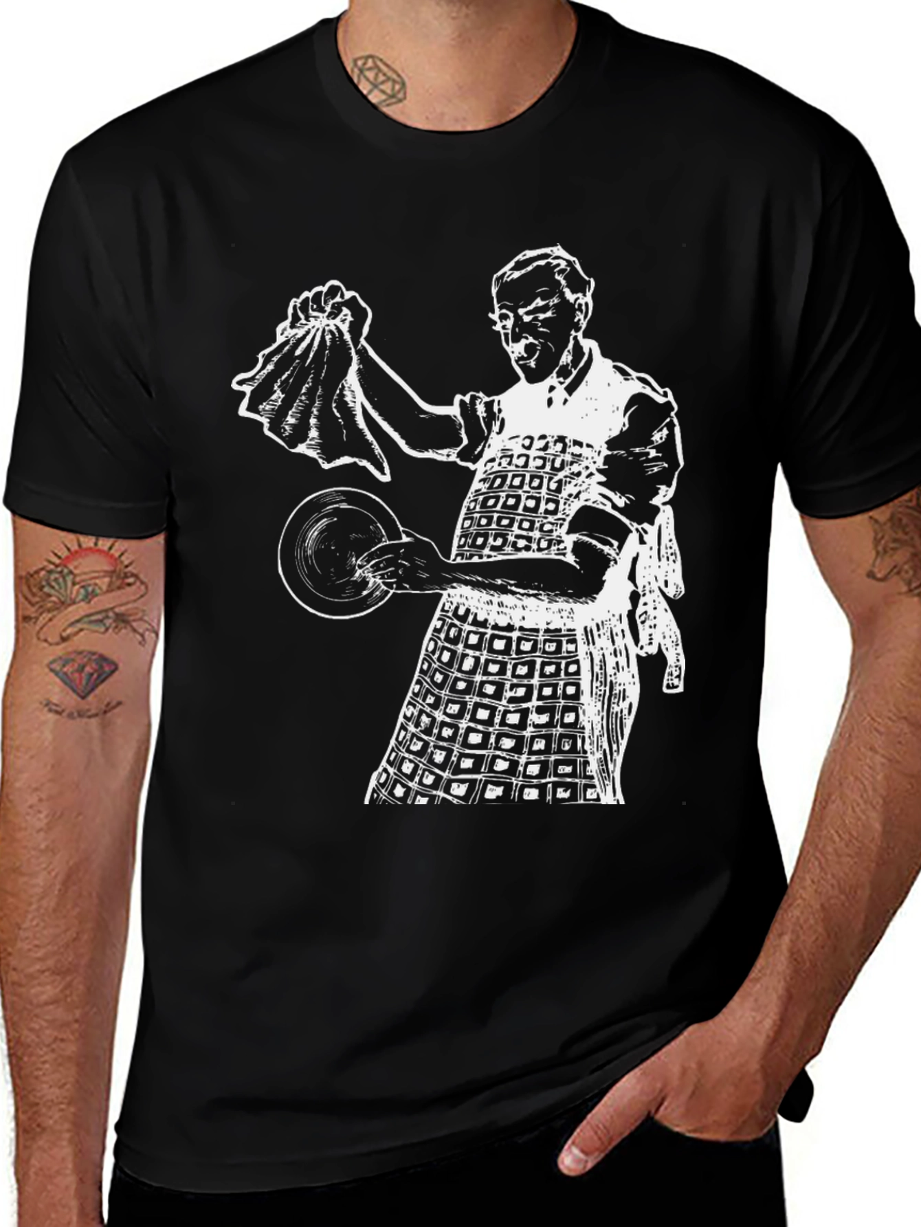 Retro Dishwasher T-Shirt - Black Cotton Blend