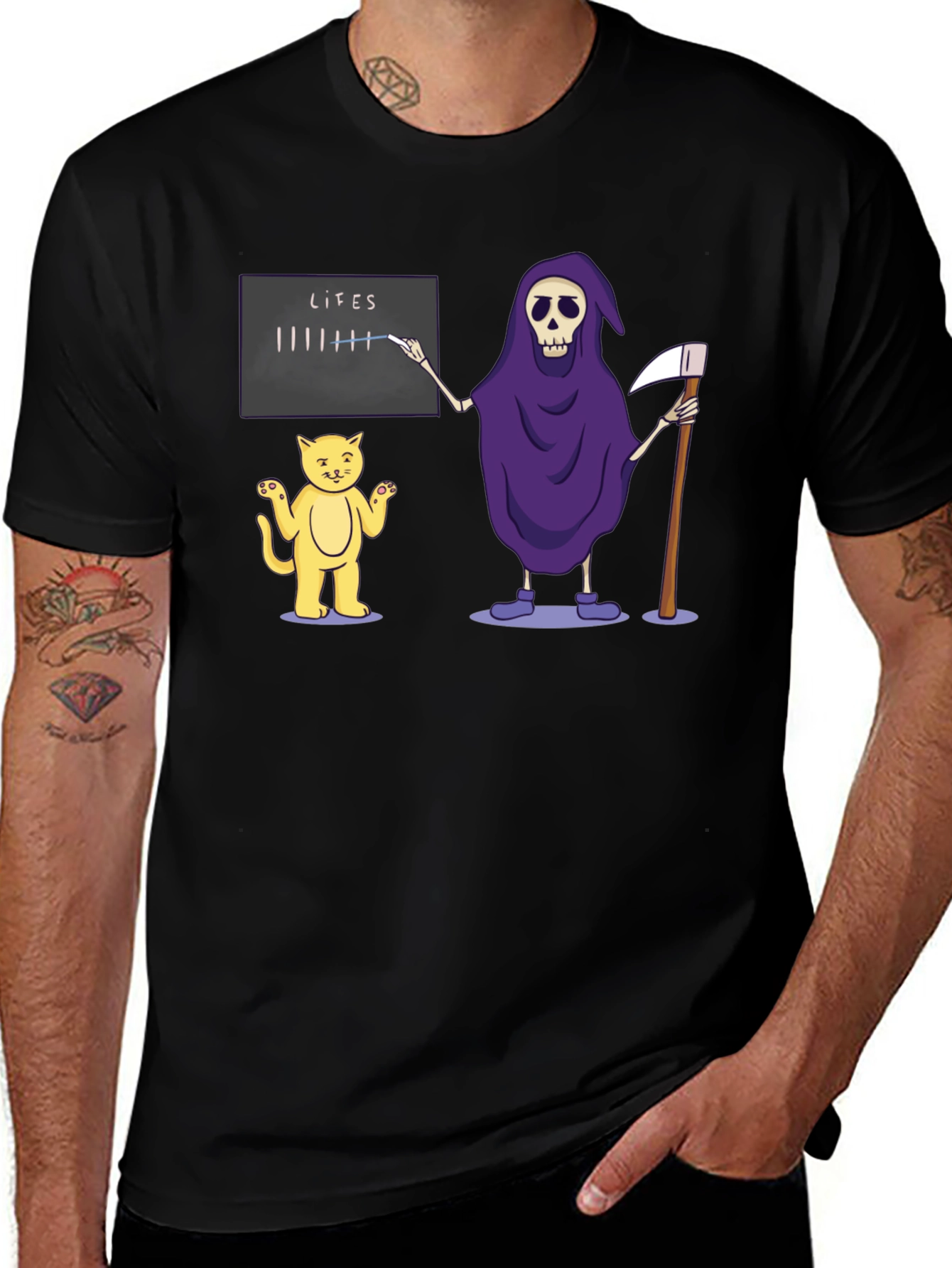 Variant 18 of Funny Grim Reaper & Cat Lives T-Shirt