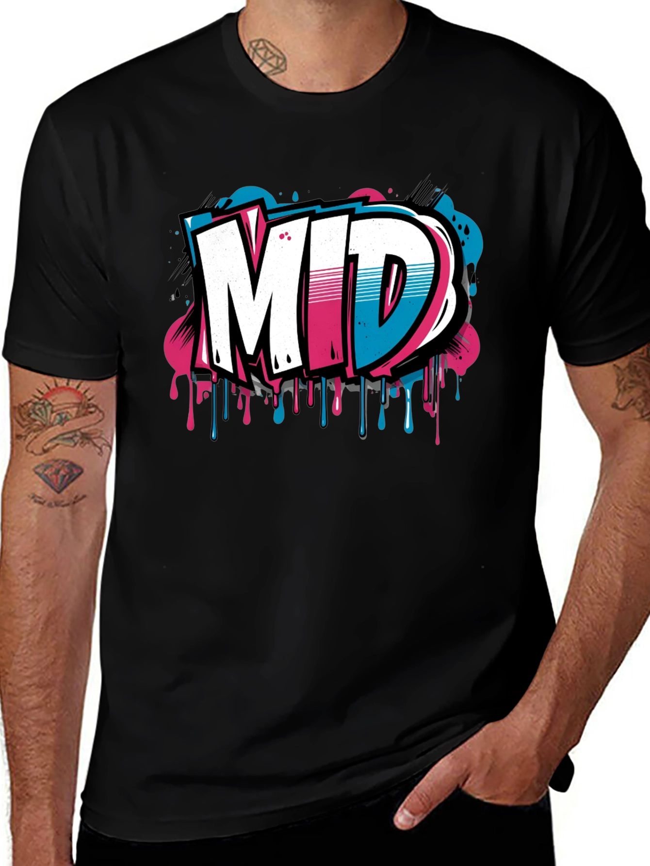 Variant 28 of Men's Black Graphic T-Shirt - 'MID' Graffiti Design