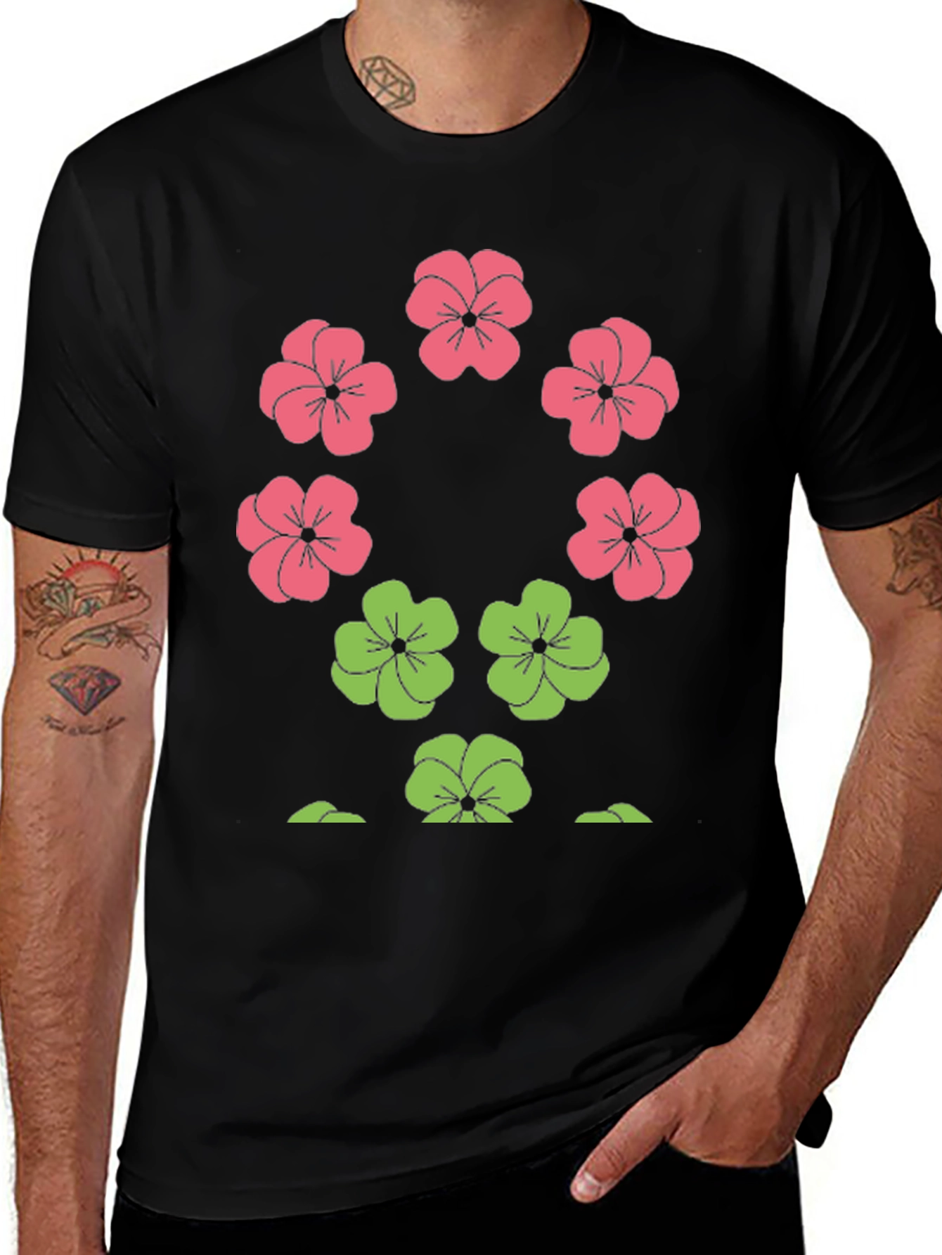 Black Floral Print Crew Neck T-Shirt main image