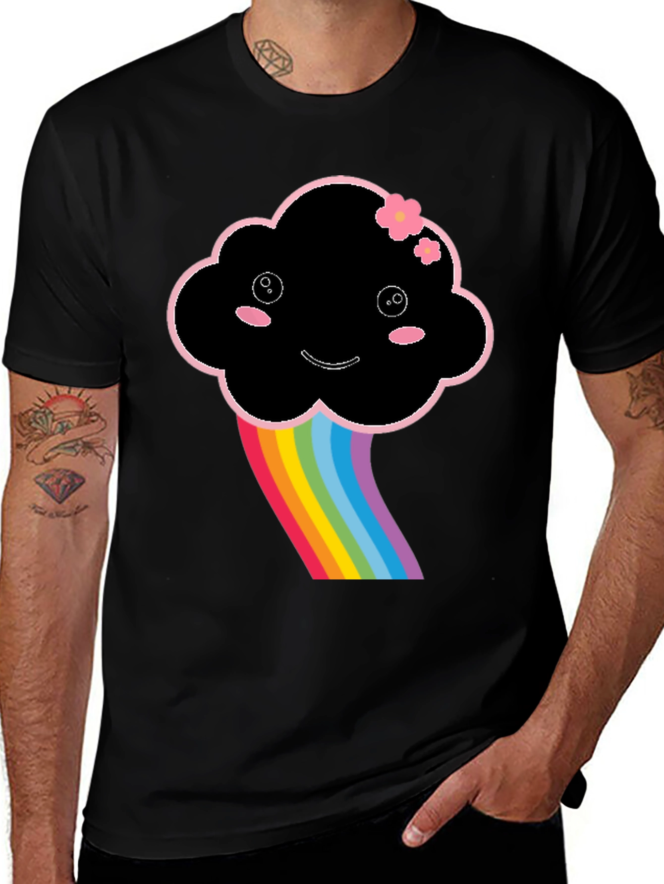 Cute Rainbow Cloud Black T-Shirt