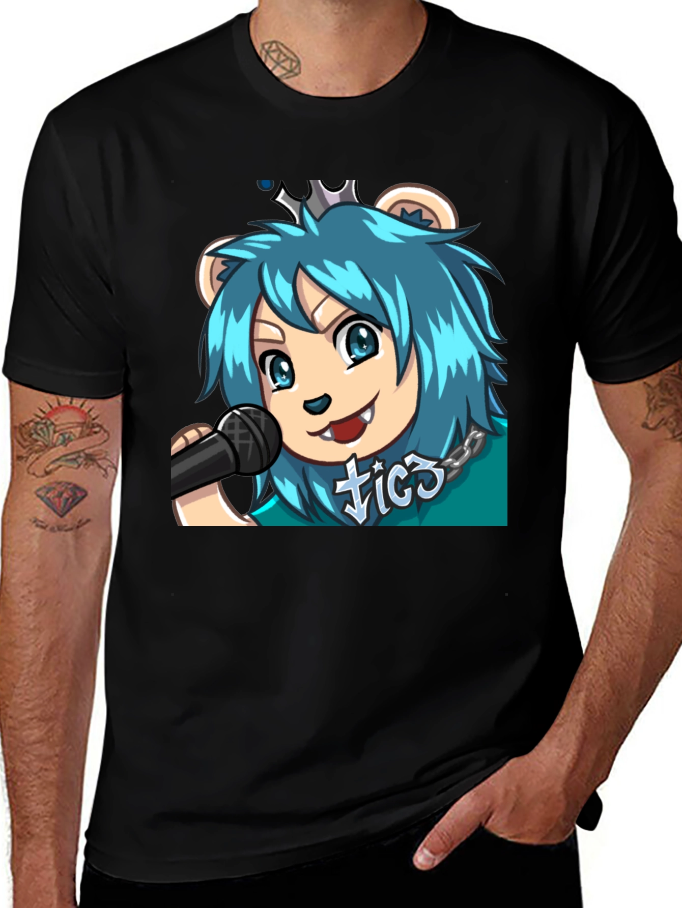 Variant 26 of Blue Haired Anime Lion Graphic T-Shirt