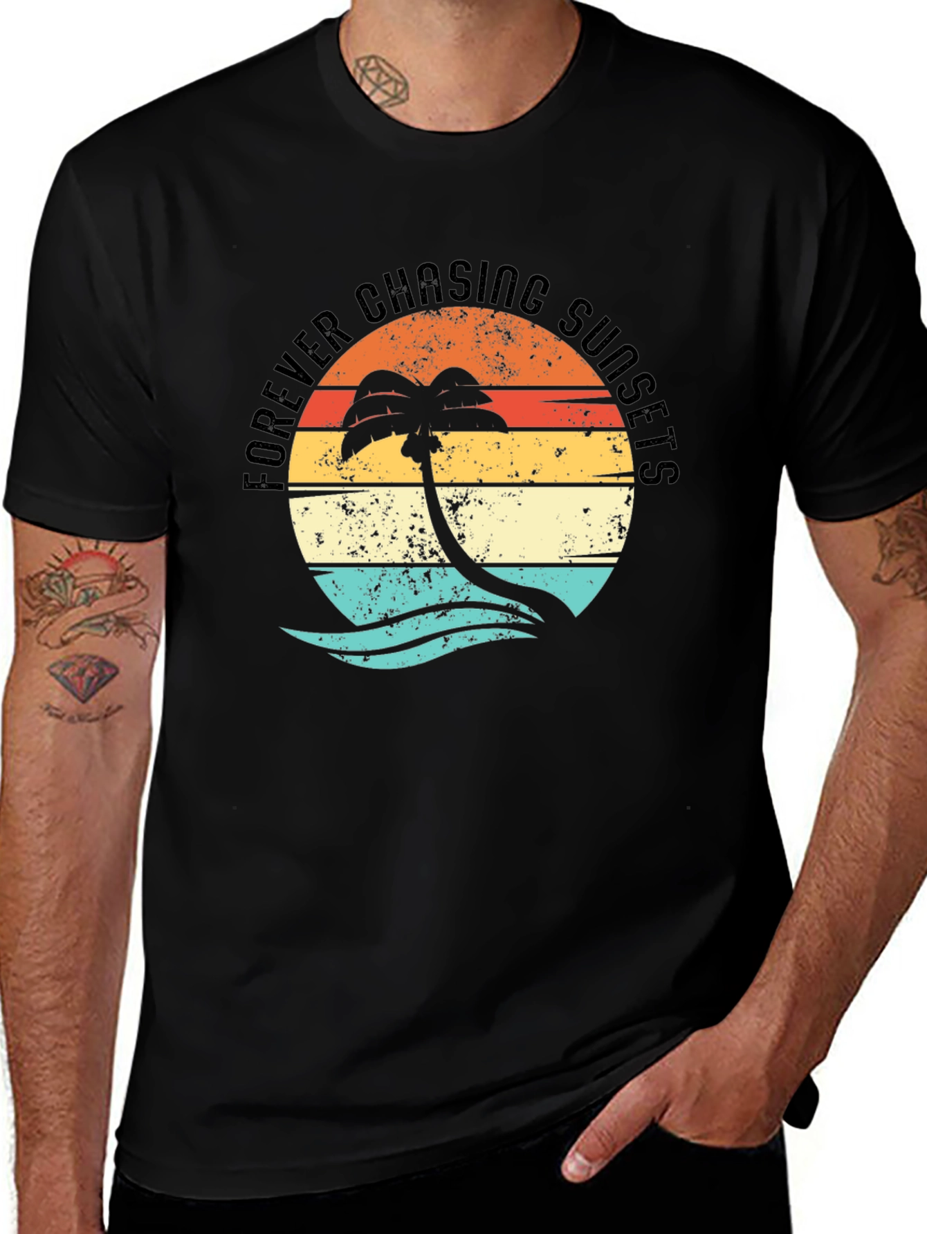 Variant 14 of Forever Chasing Sunsets Graphic Tee - Palm Tree Design