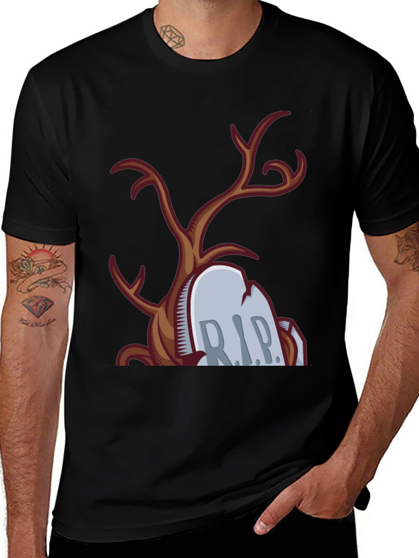 Spooky RIP Tombstone Tree Graphic Tee