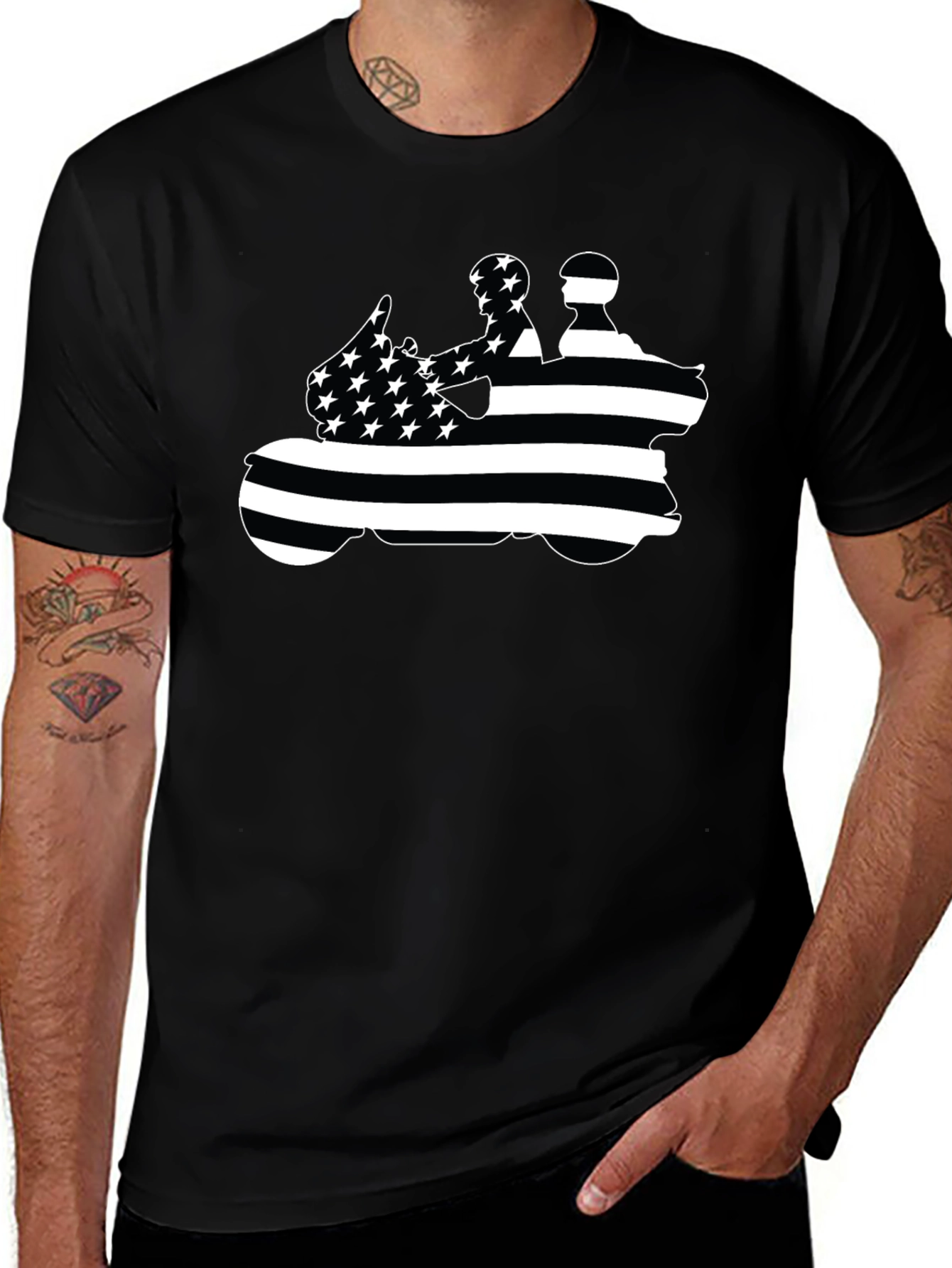Variant 7 of Motorcycle Rider American Flag Black T-Shirt