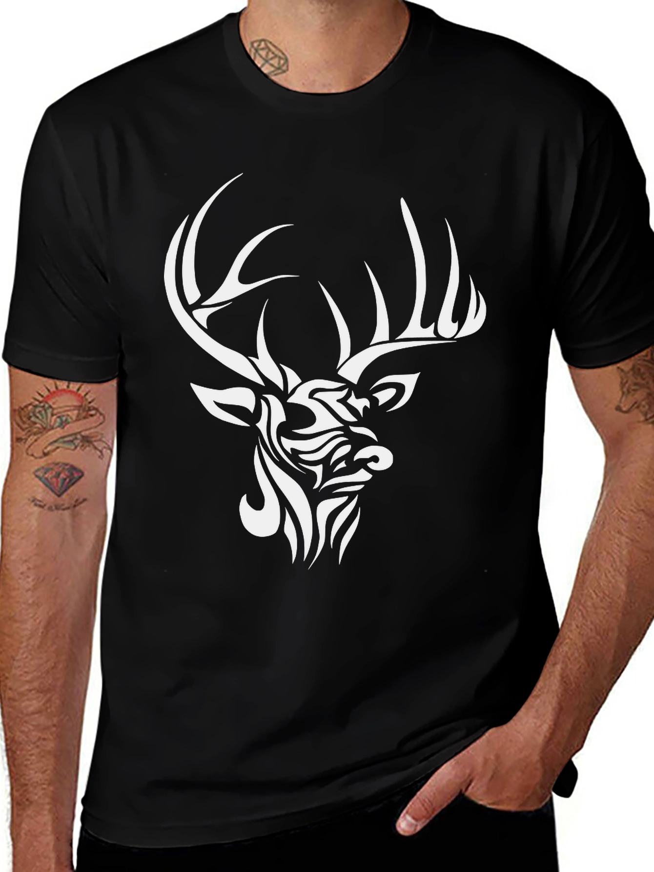 Variant 18 of Tribal Deer Graphic T-Shirt - Stylish Black Tee