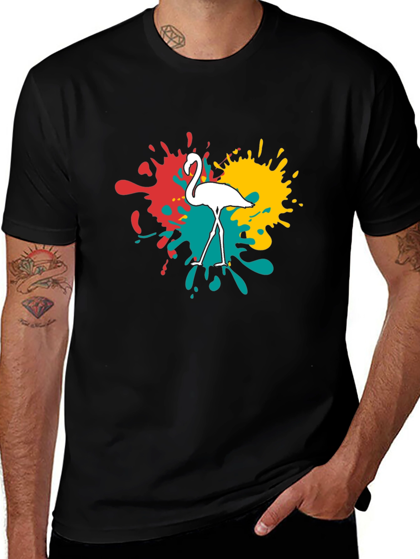 Variant 20 of Flamingo Splatter Graphic T-Shirt - Black