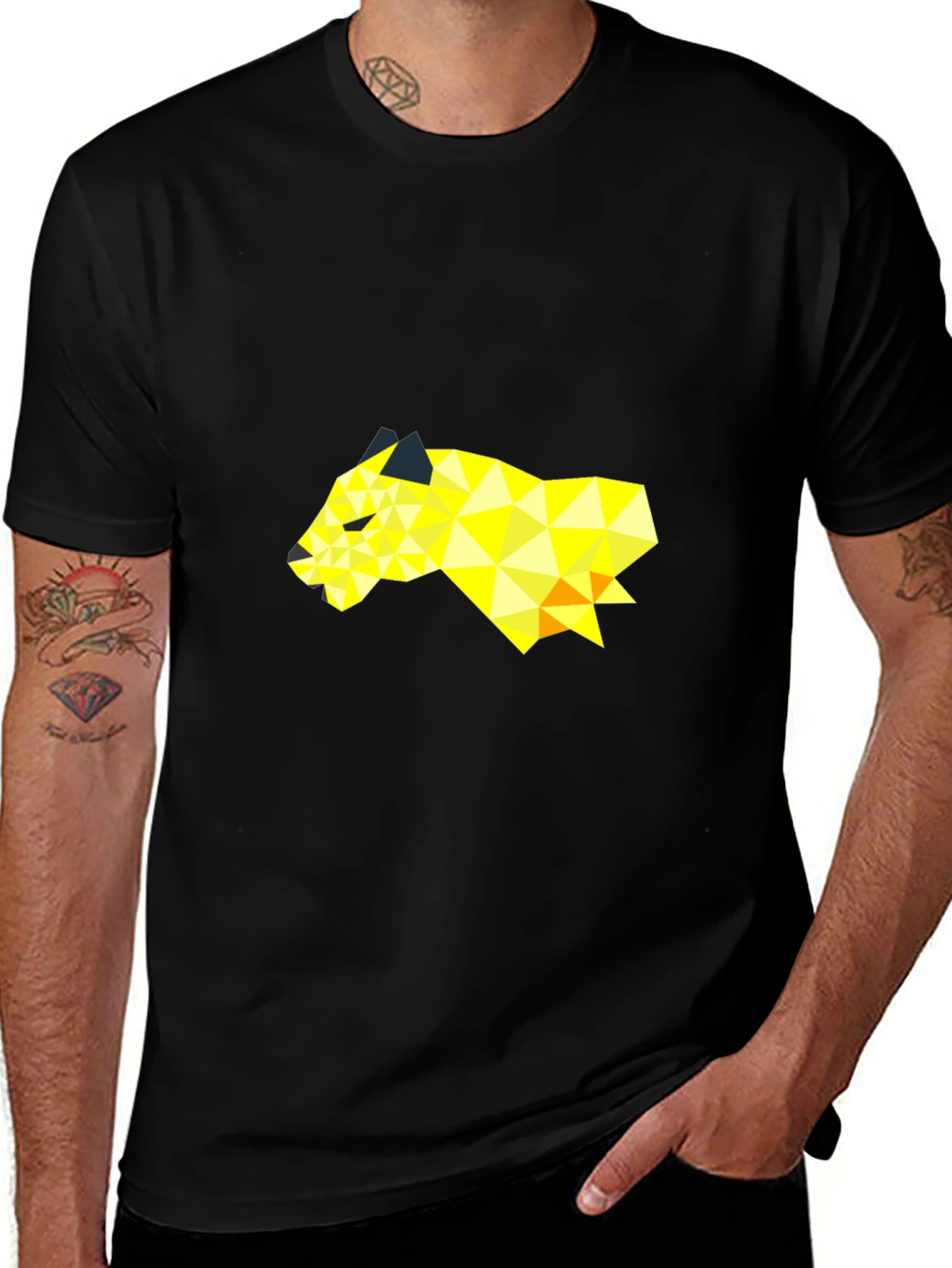 Variant 21 of Geometric Lion Graphic Black T-Shirt