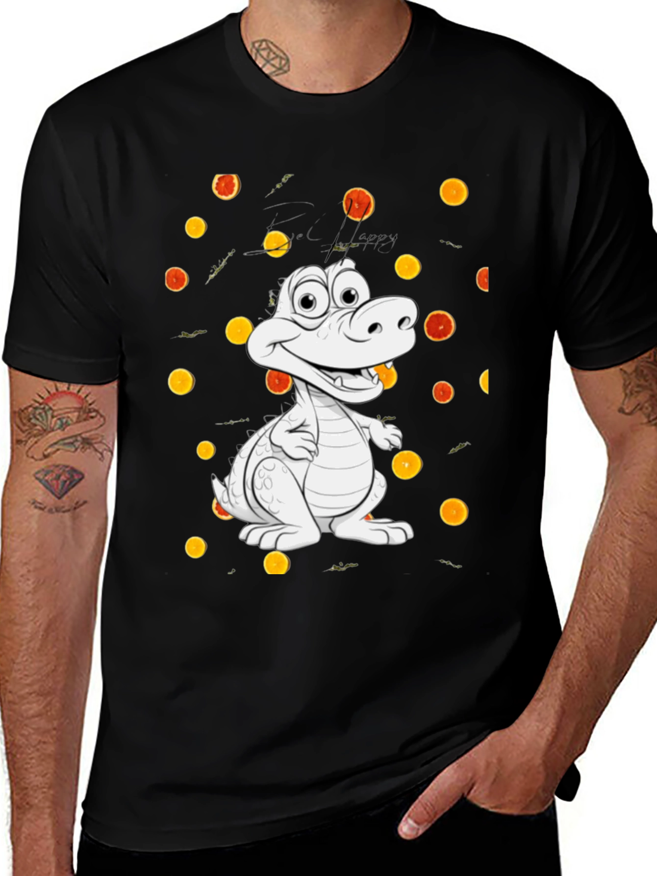 Variant 4 of Cartoon Alligator Graphic Black Tee