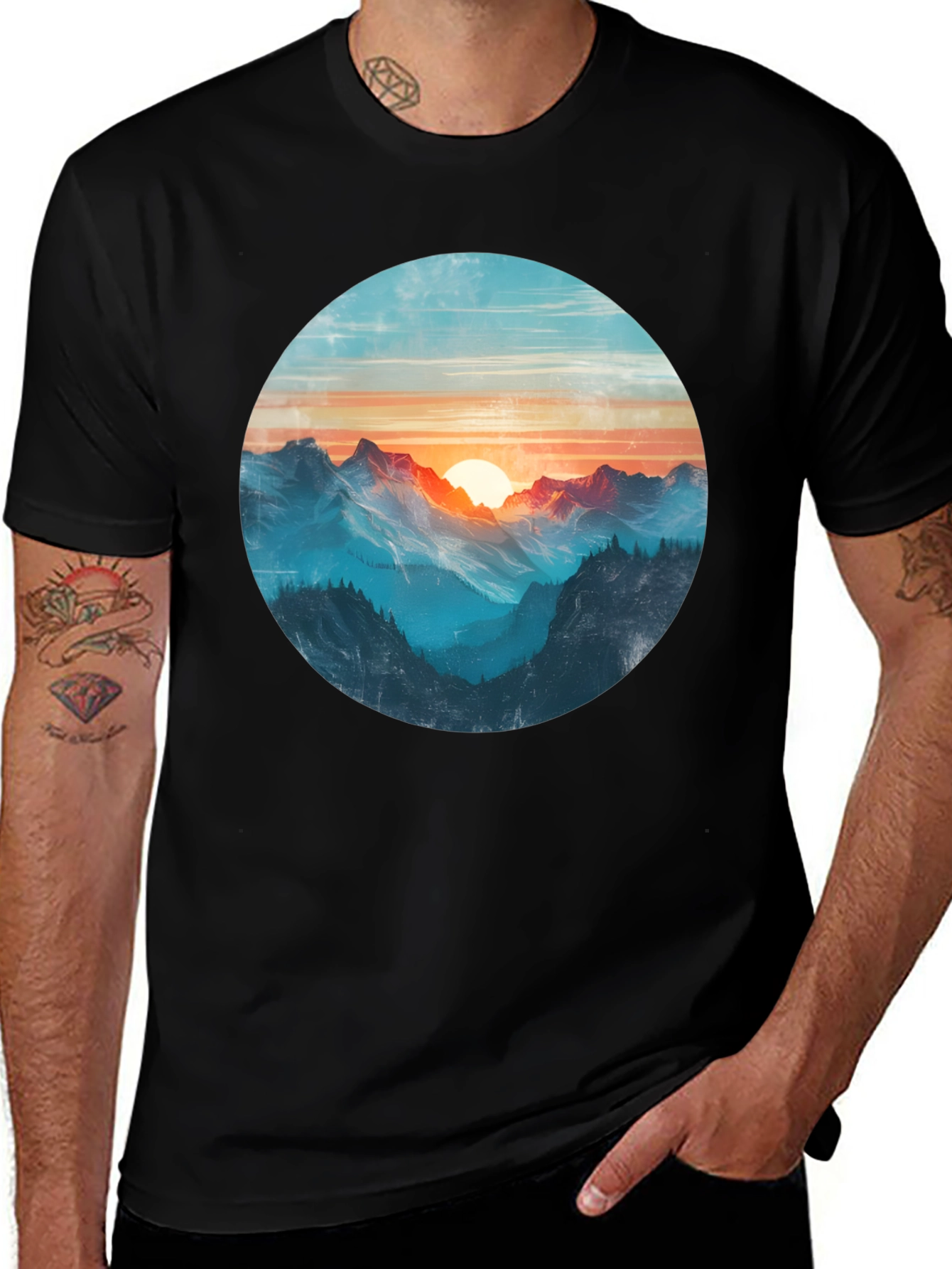 Variant 9 of Mountain Sunset Graphic Tee - Black