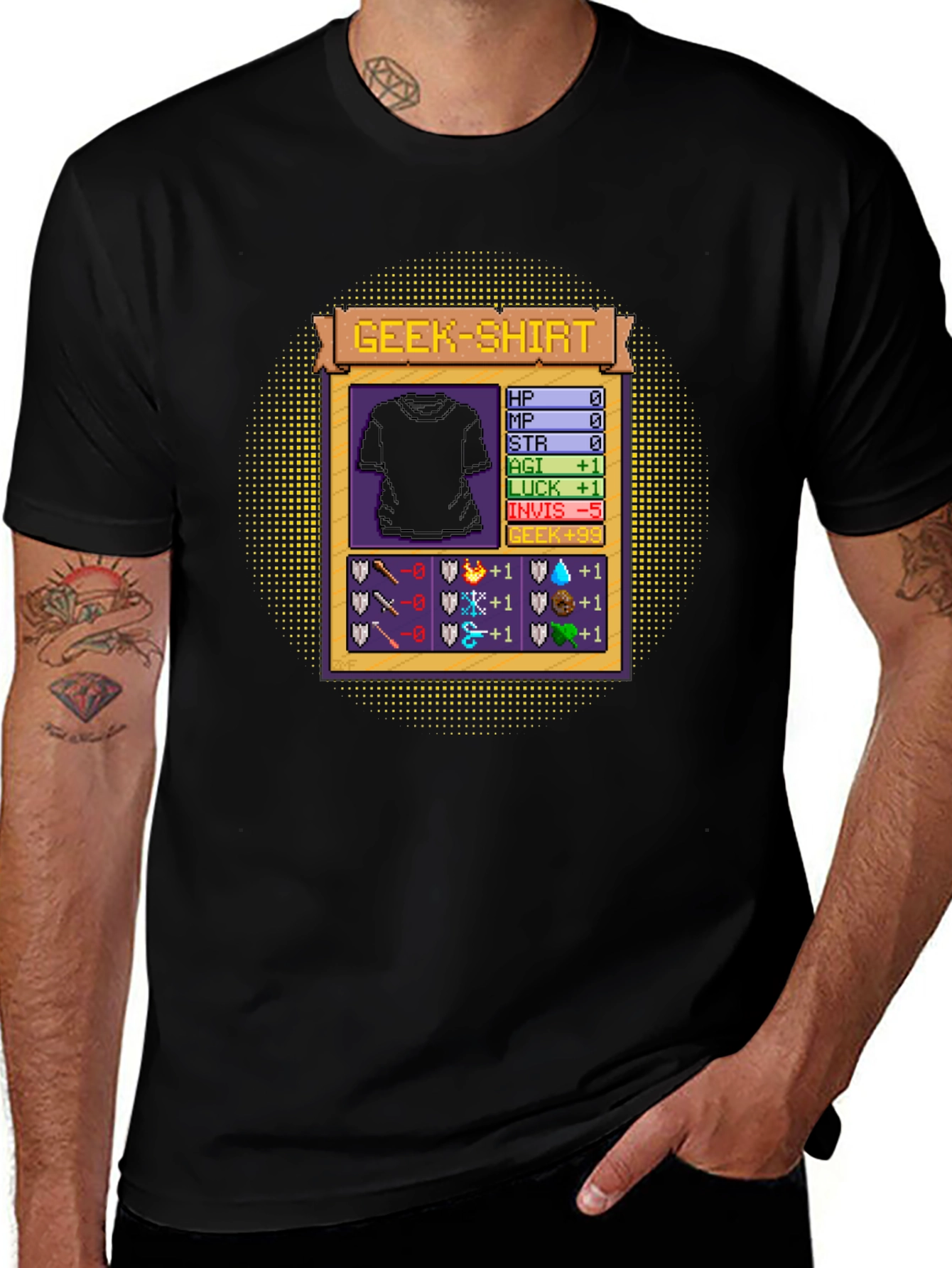 Variant 29 of Geek Shirt RPG Stats Men's Black Tee