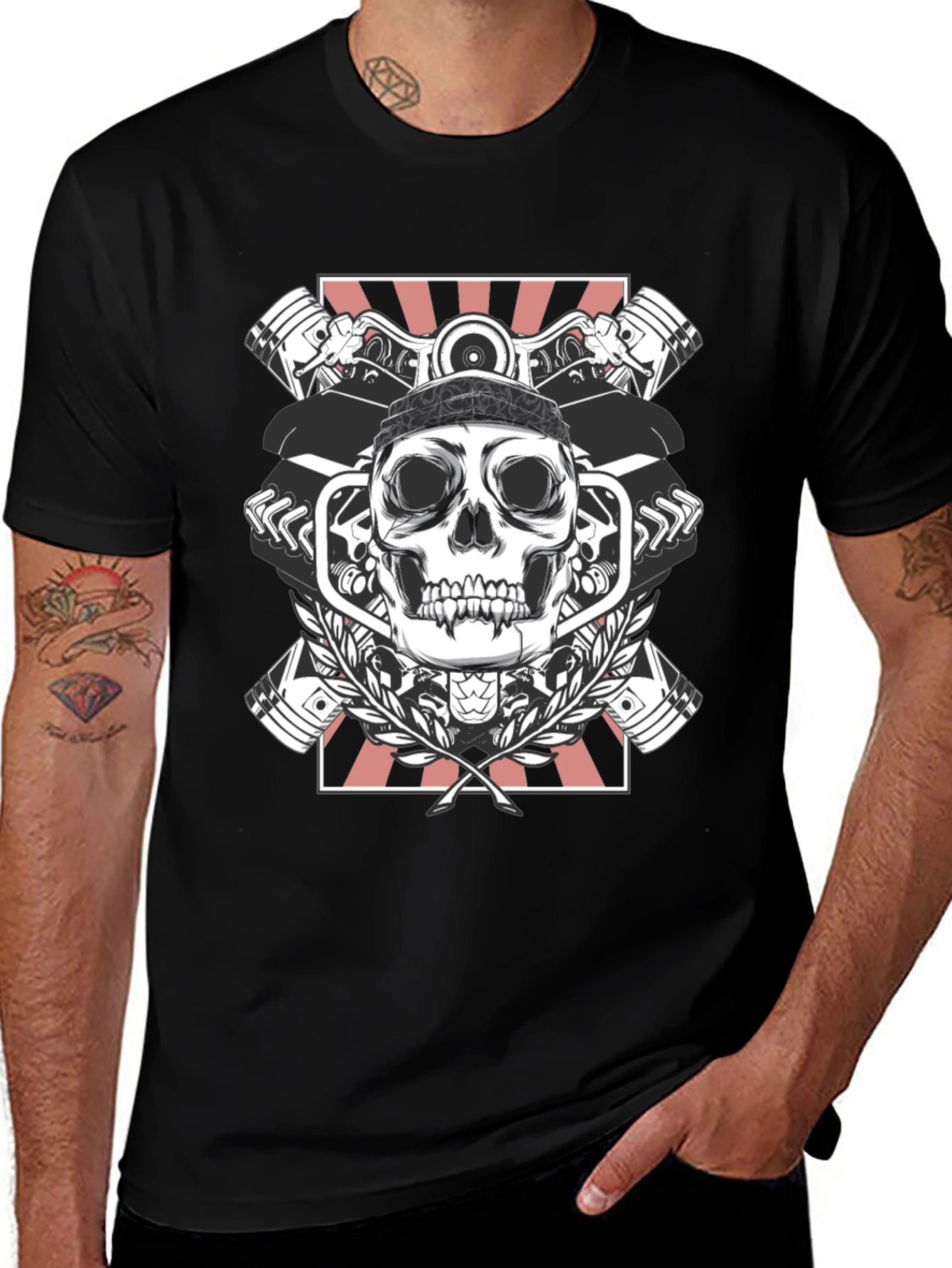 Variant 30 of Skull & Pistons Graphic Tee - Black