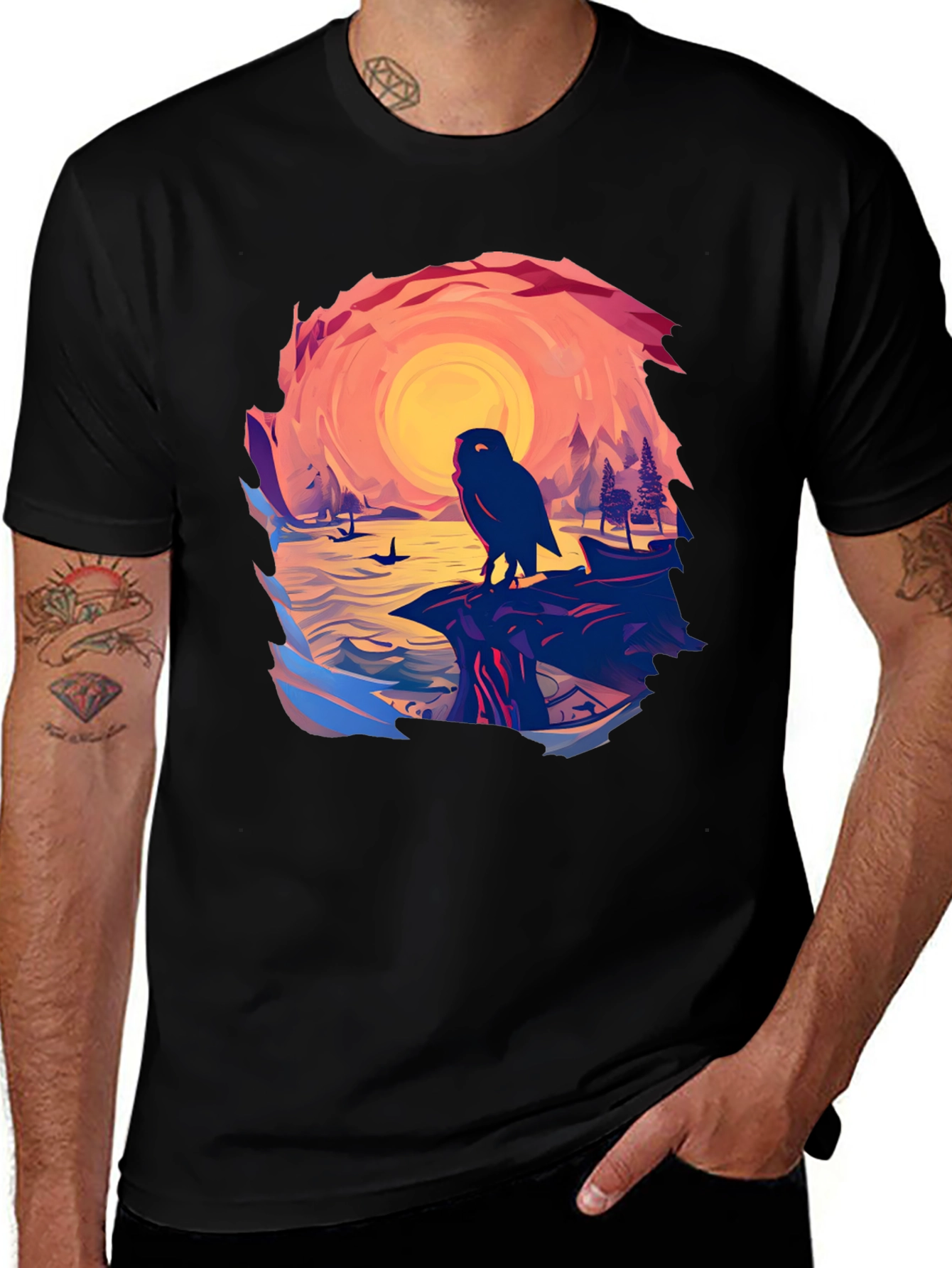 Variant 15 of Owl Sunset Graphic Tee