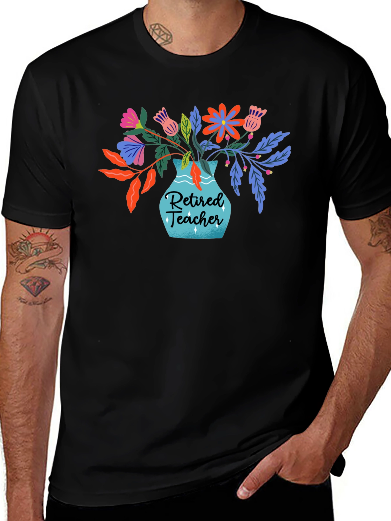 Variant 29 of Retired Teacher Flower Vase Graphic T-Shirt