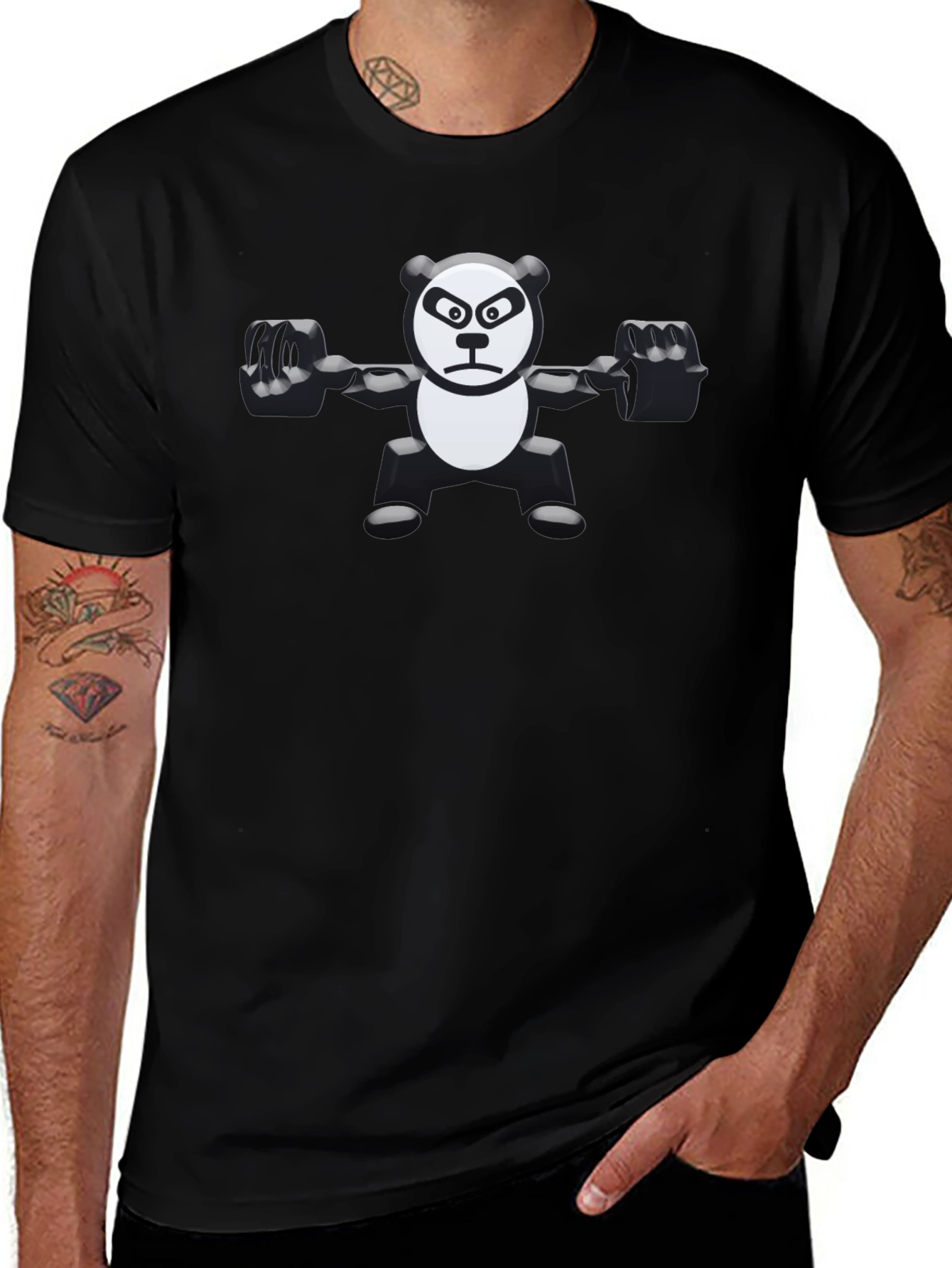 Variant 13 of Weightlifting Panda Graphic Tee - Black Cotton
