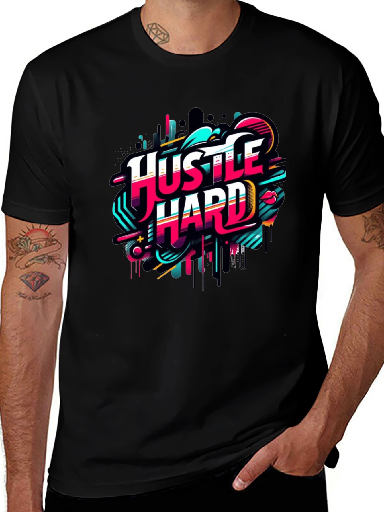 Variant 17 of Hustle Hard Graphic Black T-Shirt - Trendy Streetwear