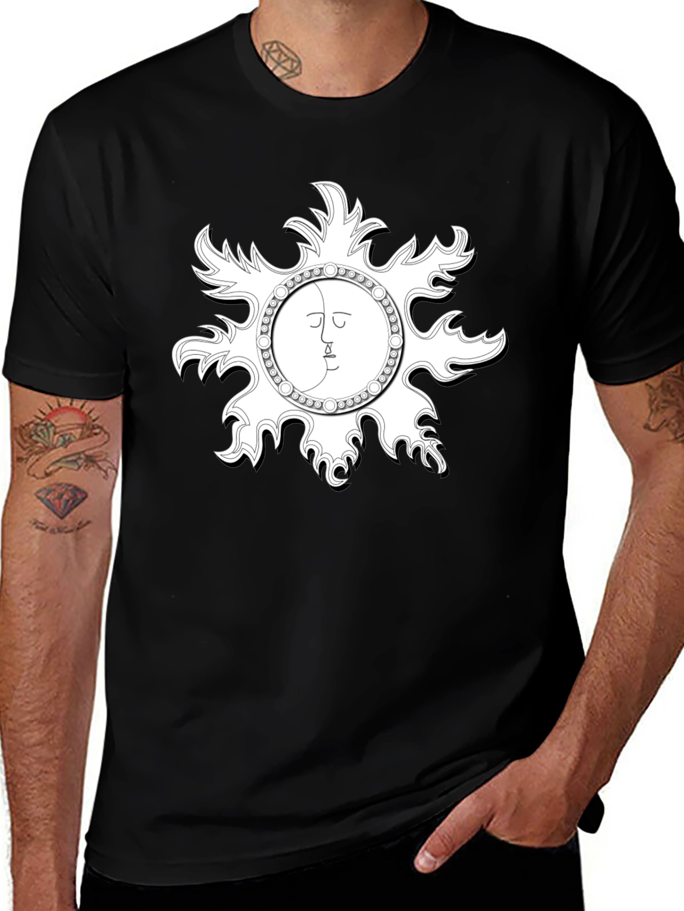 Variant 14 of Celestial Sun & Moon Graphic Tee - Black