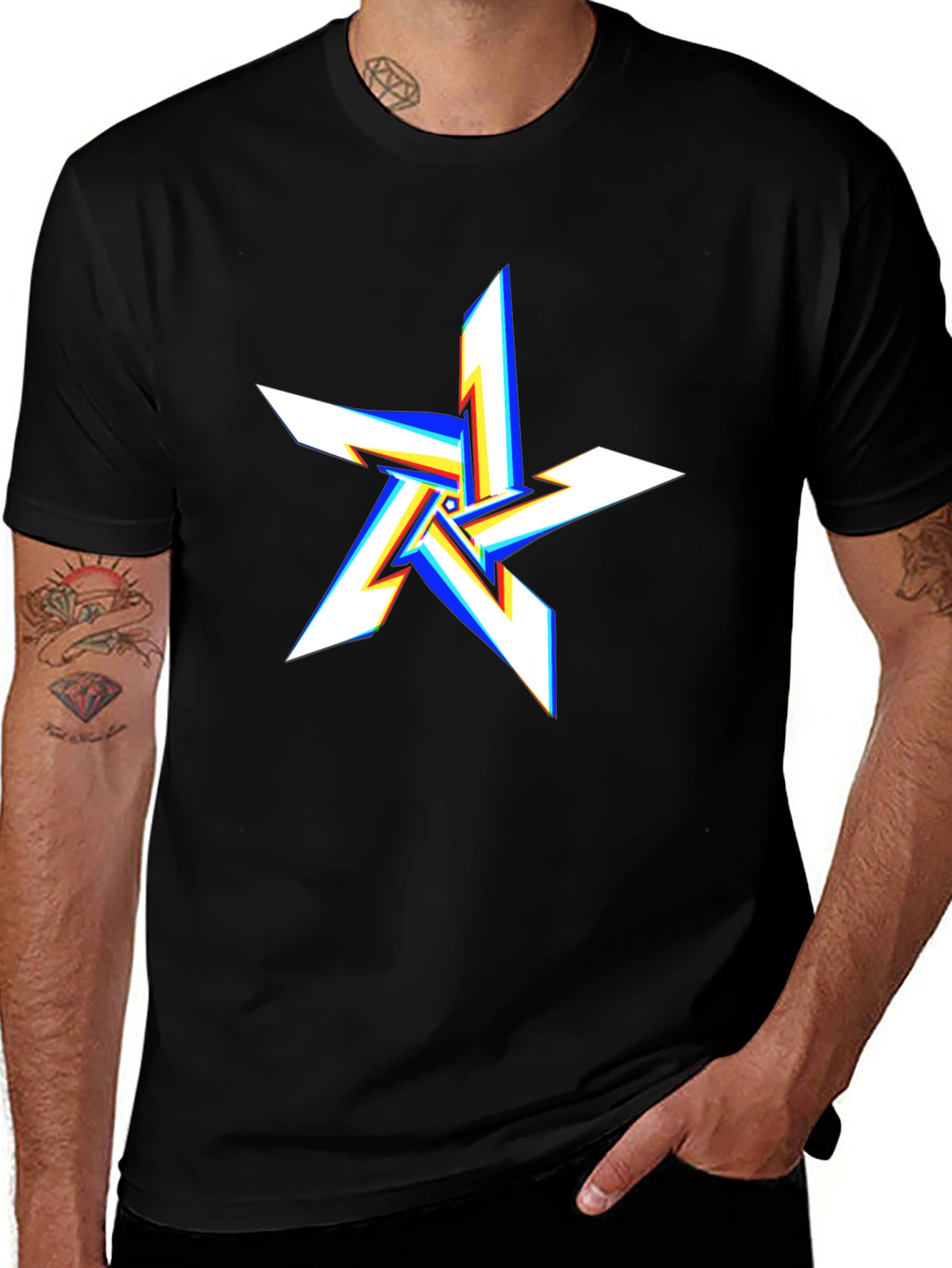 Variant 16 of Edgy Glitch Star Black T-Shirt