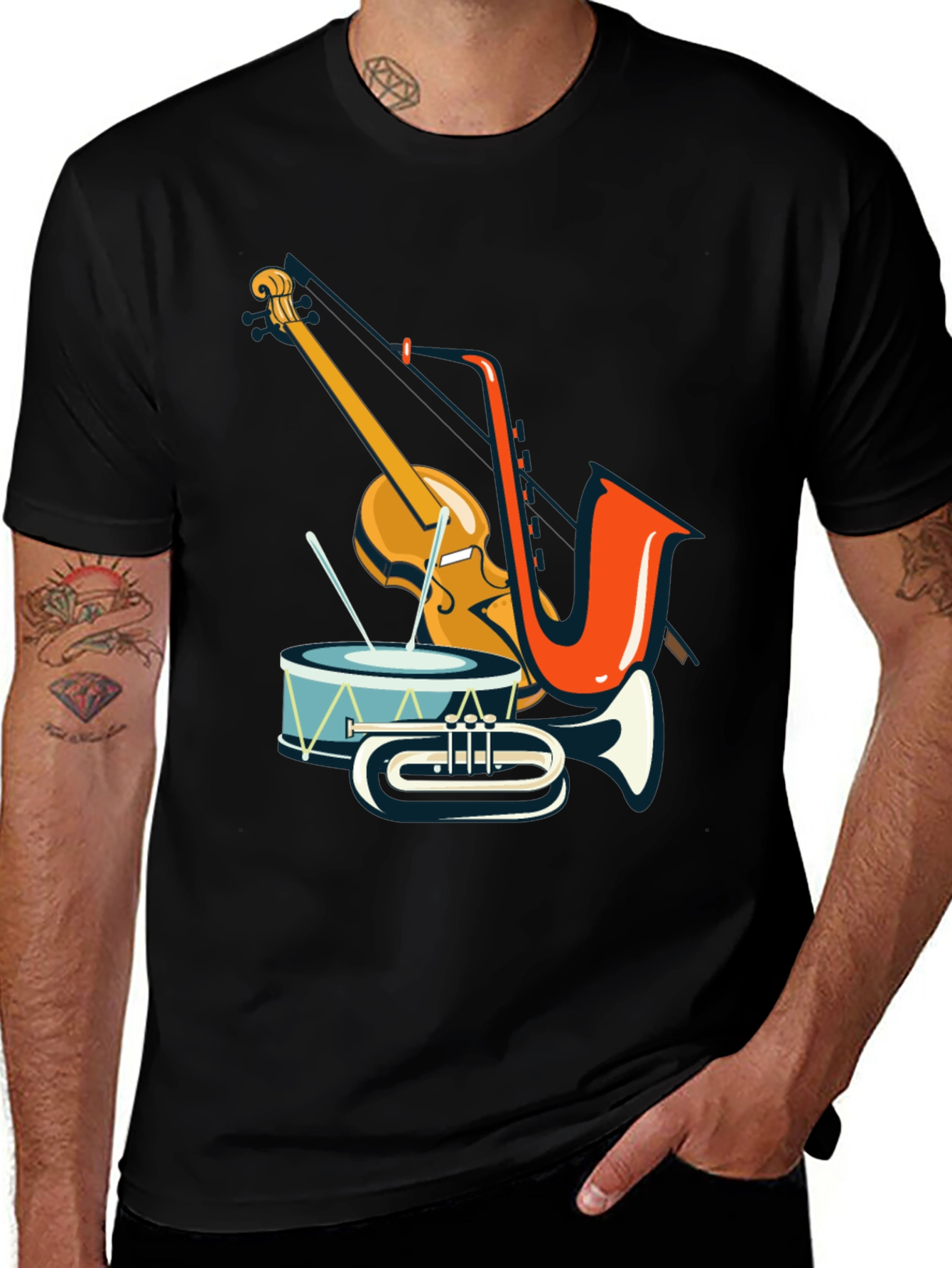 Variant 9 of Musical Instruments Graphic Tee - Black Cotton T-Shirt