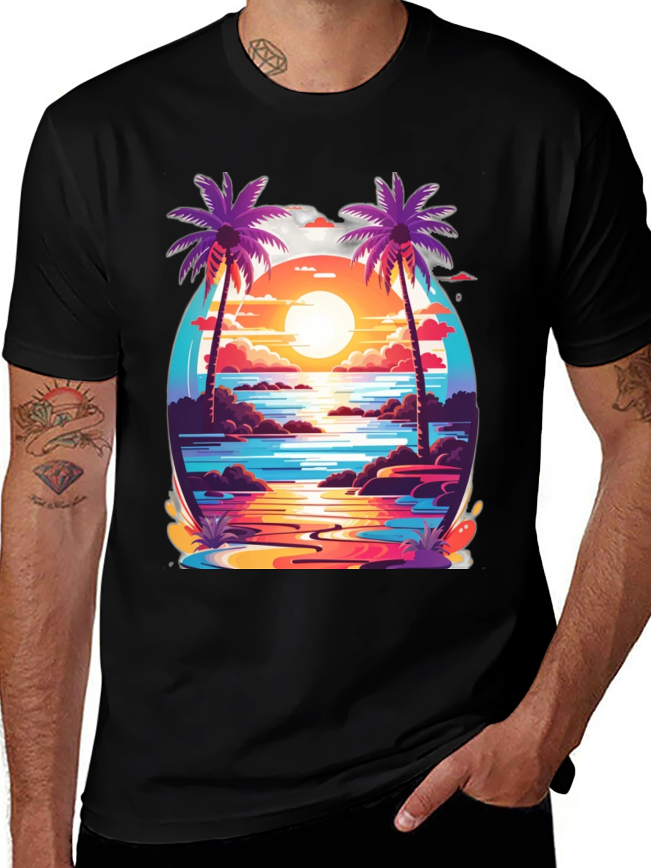 Variant 19 of Sunset Palm Tree Graphic Tee - Tropical Vibe