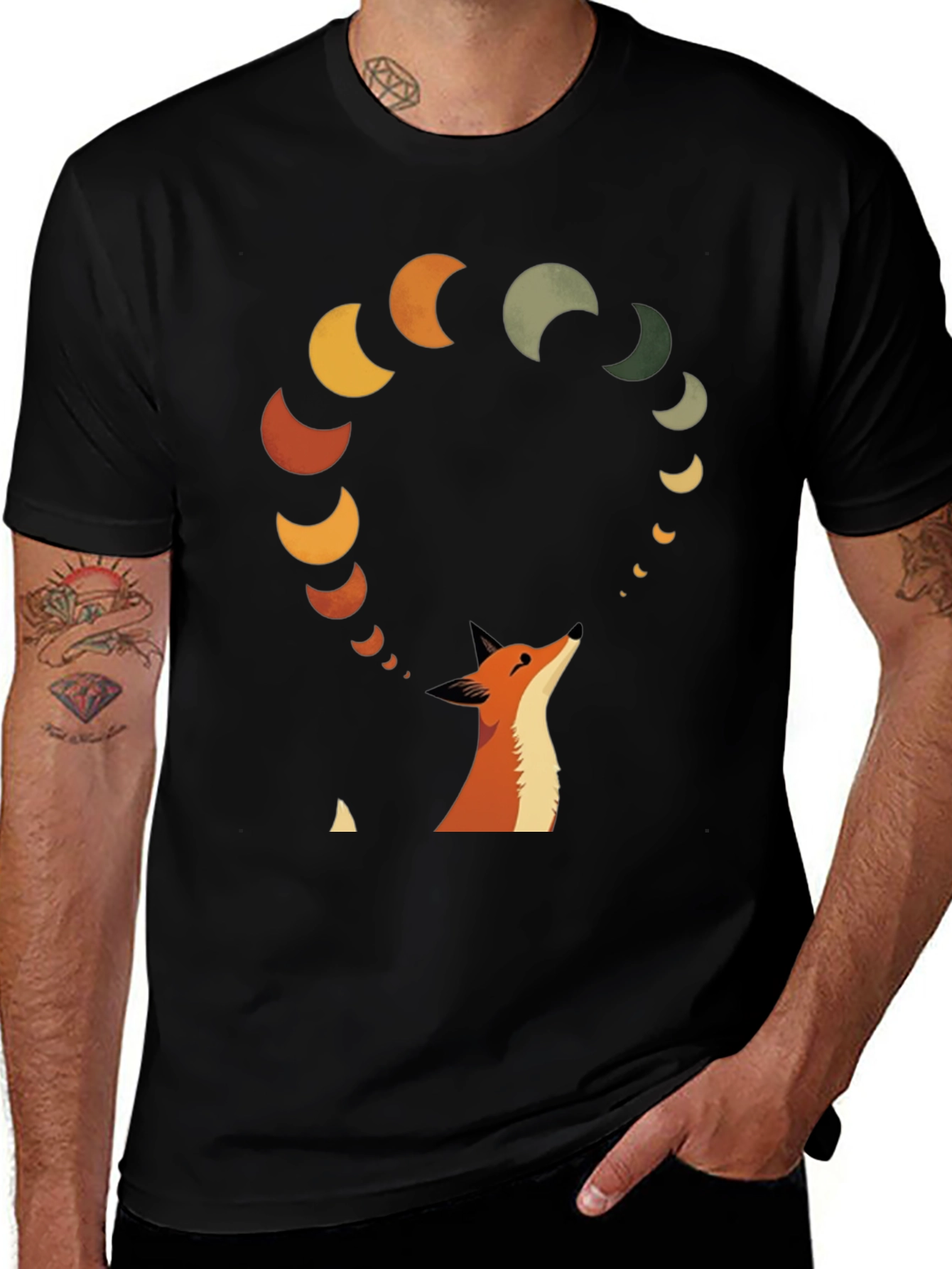 Variant 2 of Fox & Moon Phases Graphic Tee