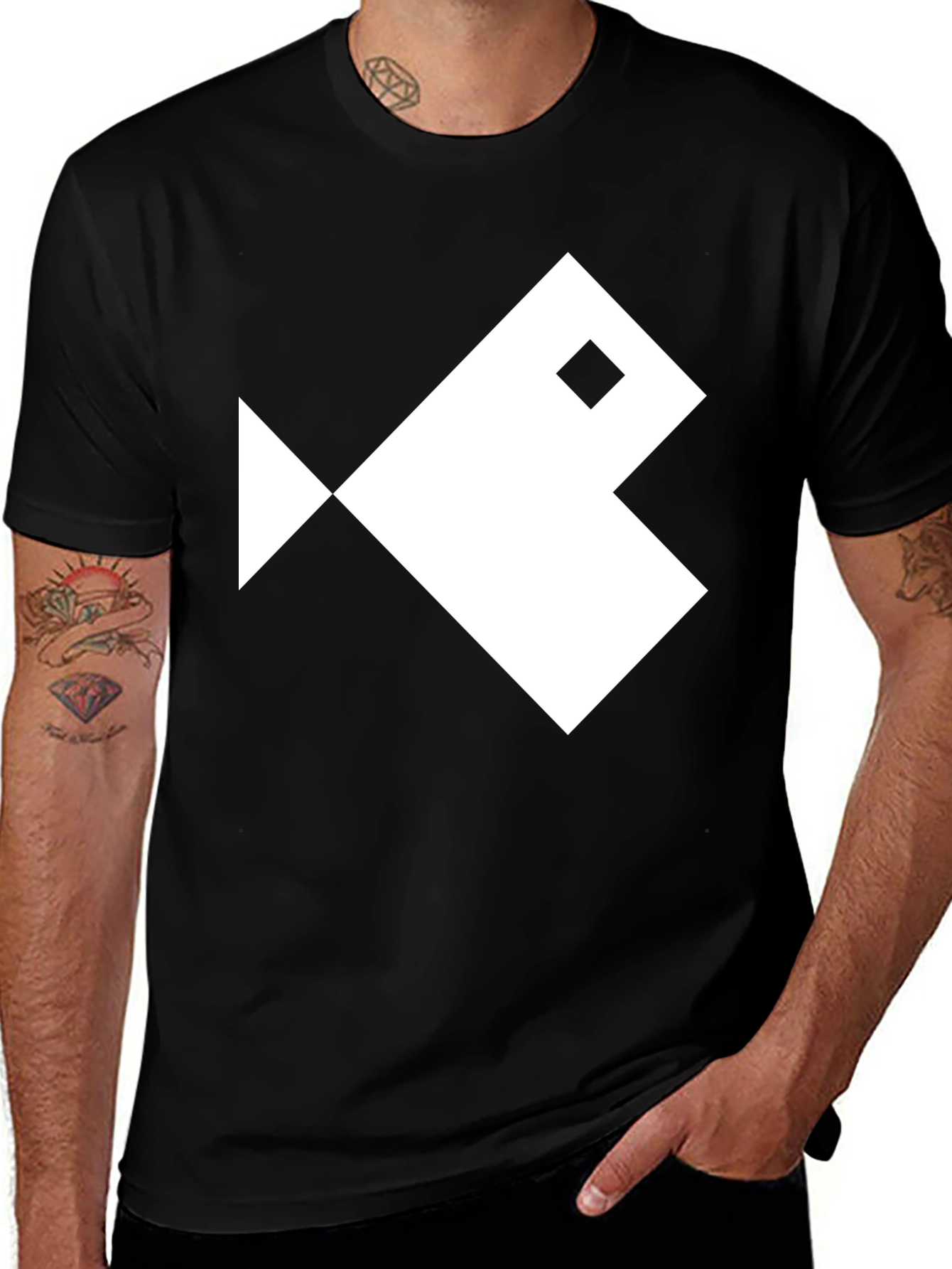 Variant 13 of Geometric Fish Graphic Tee - Black Cotton T-Shirt