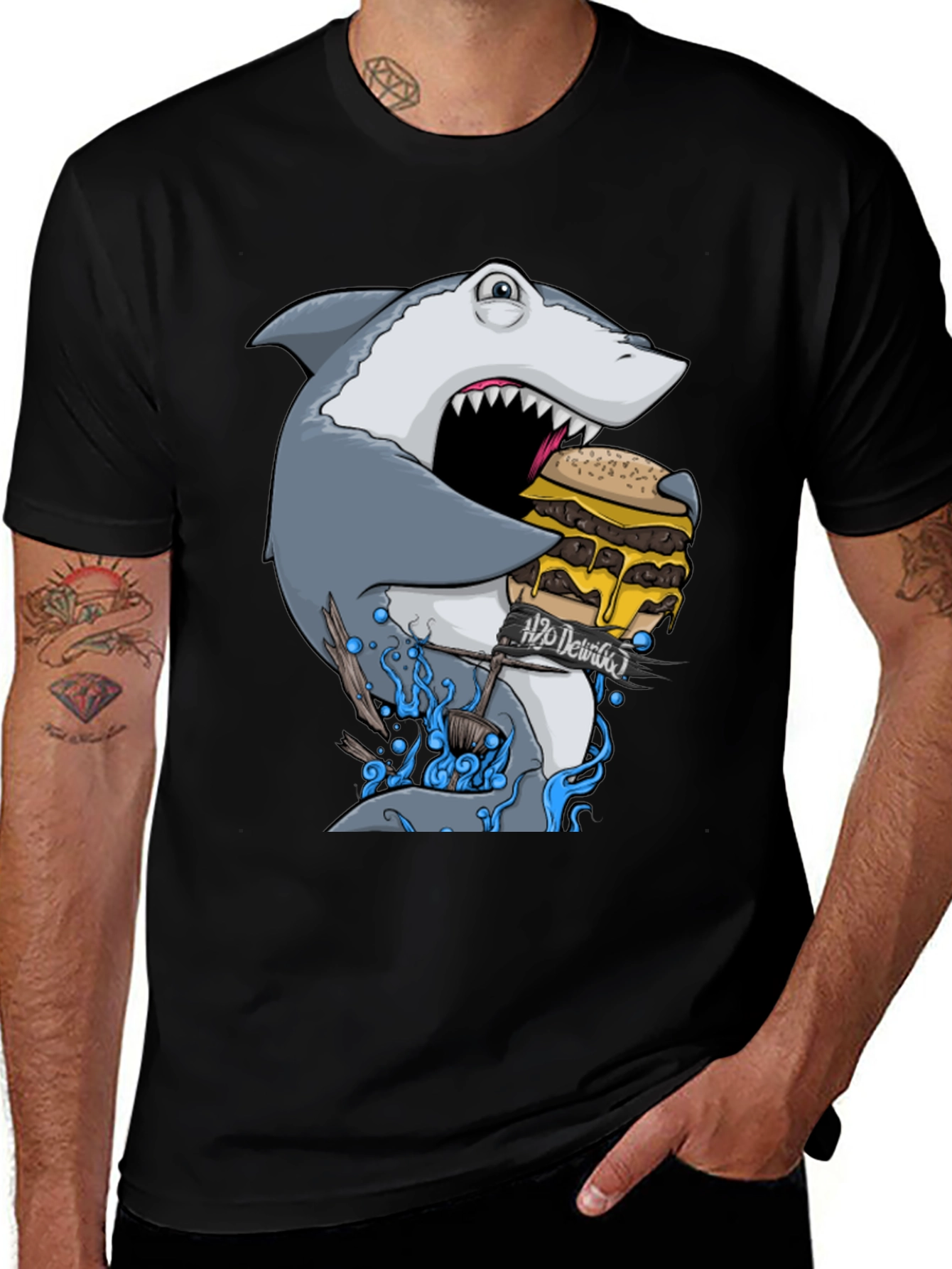 Variant 21 of Shark Eating Burger Graphic Tee