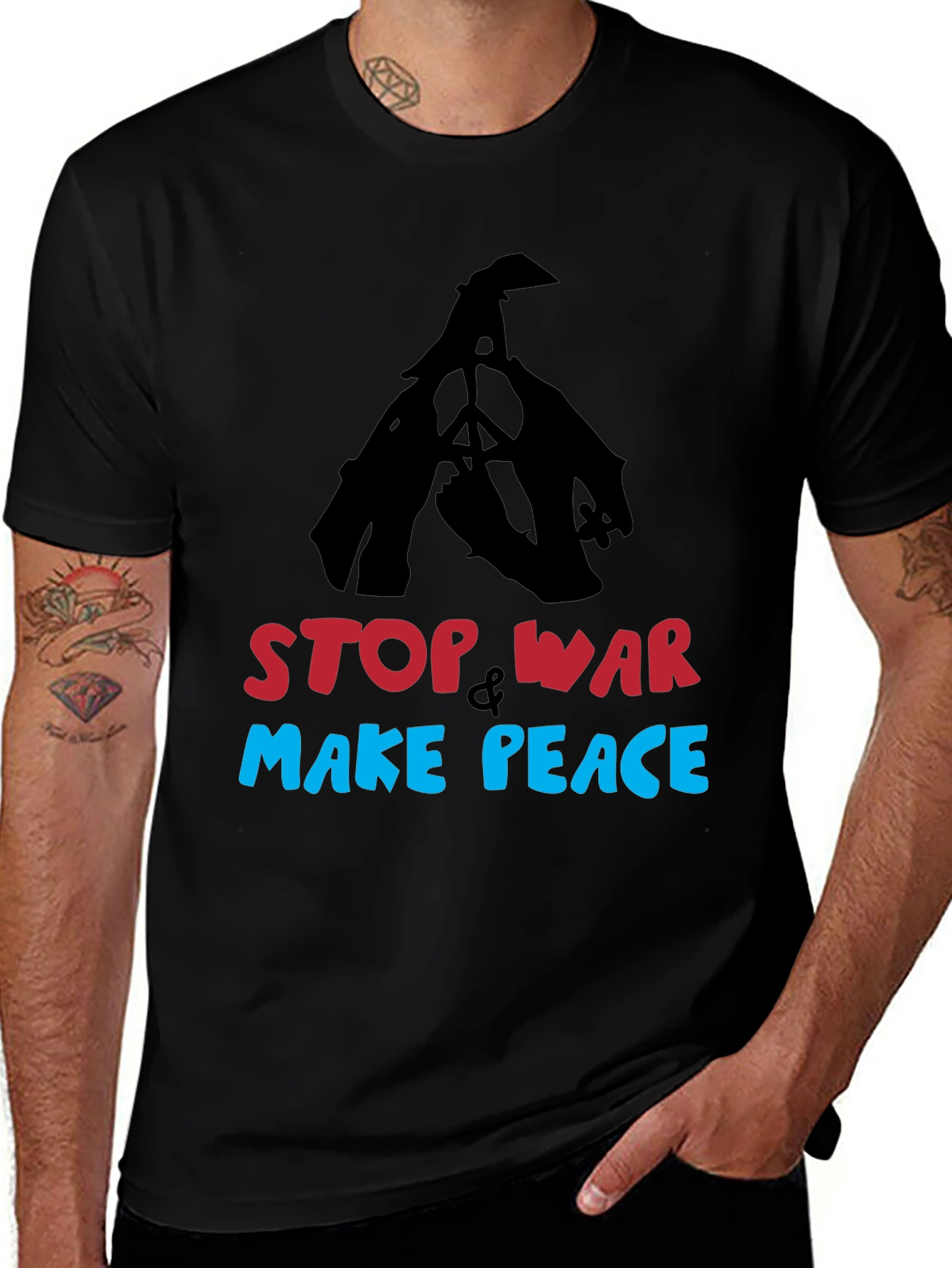 Variant 6 of Stop War Make Peace Graphic Tee - Black Cotton Casual T-Shirt