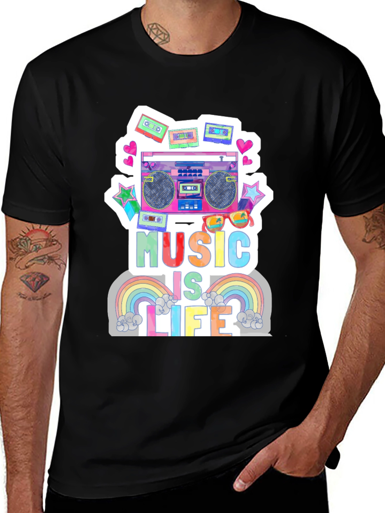 Variant 20 of Music is Life Graphic Tee - Retro Boombox Design