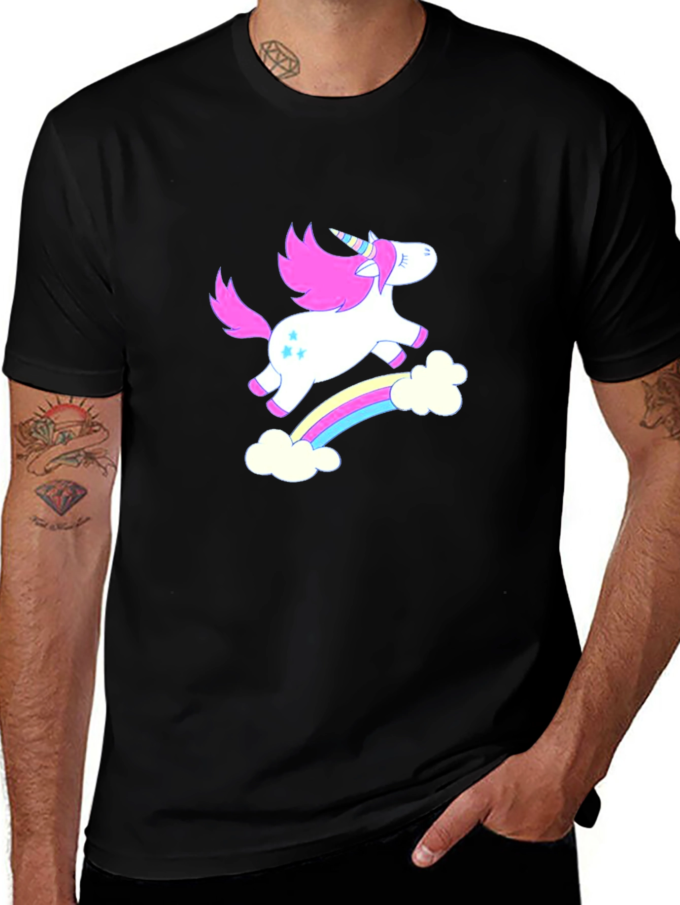 Variant 5 of Unicorn Rainbow Graphic Black T-Shirt