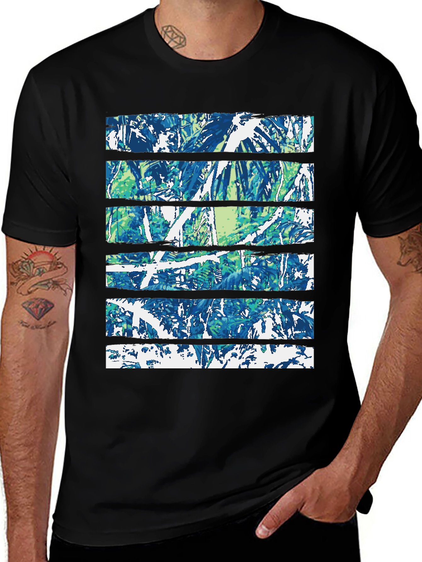 Variant 25 of Abstract Nature Print Black Crew Neck Tee
