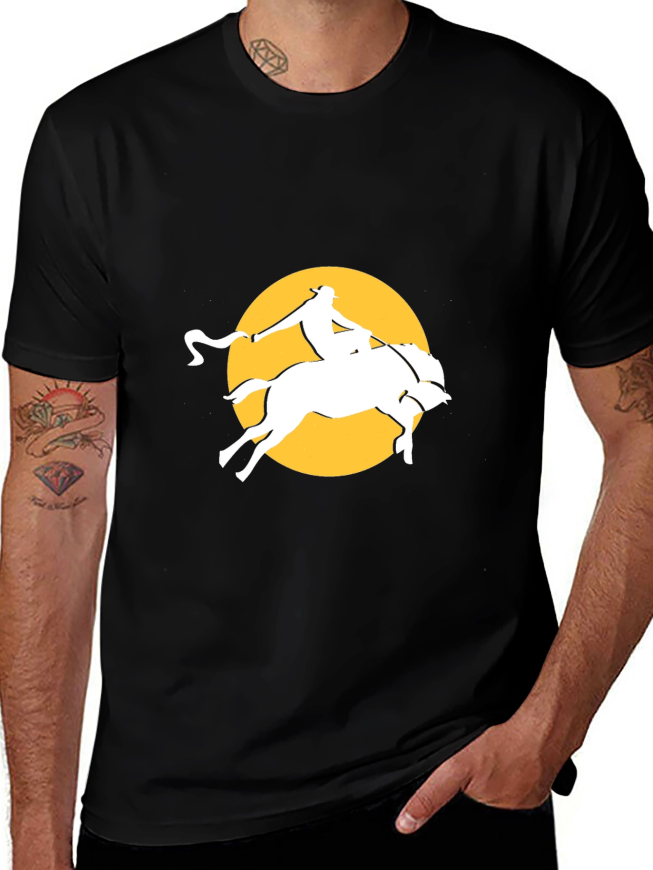 Variant 15 of Equestrian Graphic Tee - Black Cotton Blend Shirt
