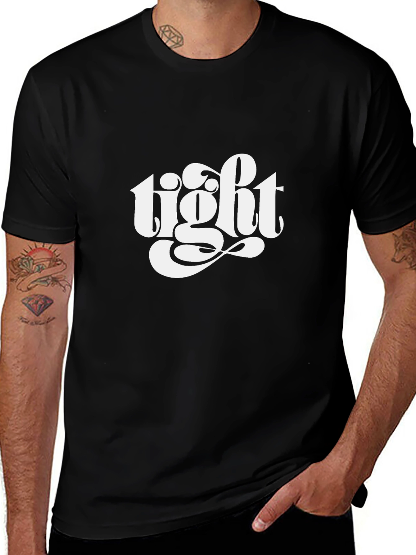 Variant 21 of Tight Graphic Tee - Classic Black Cotton T-Shirt