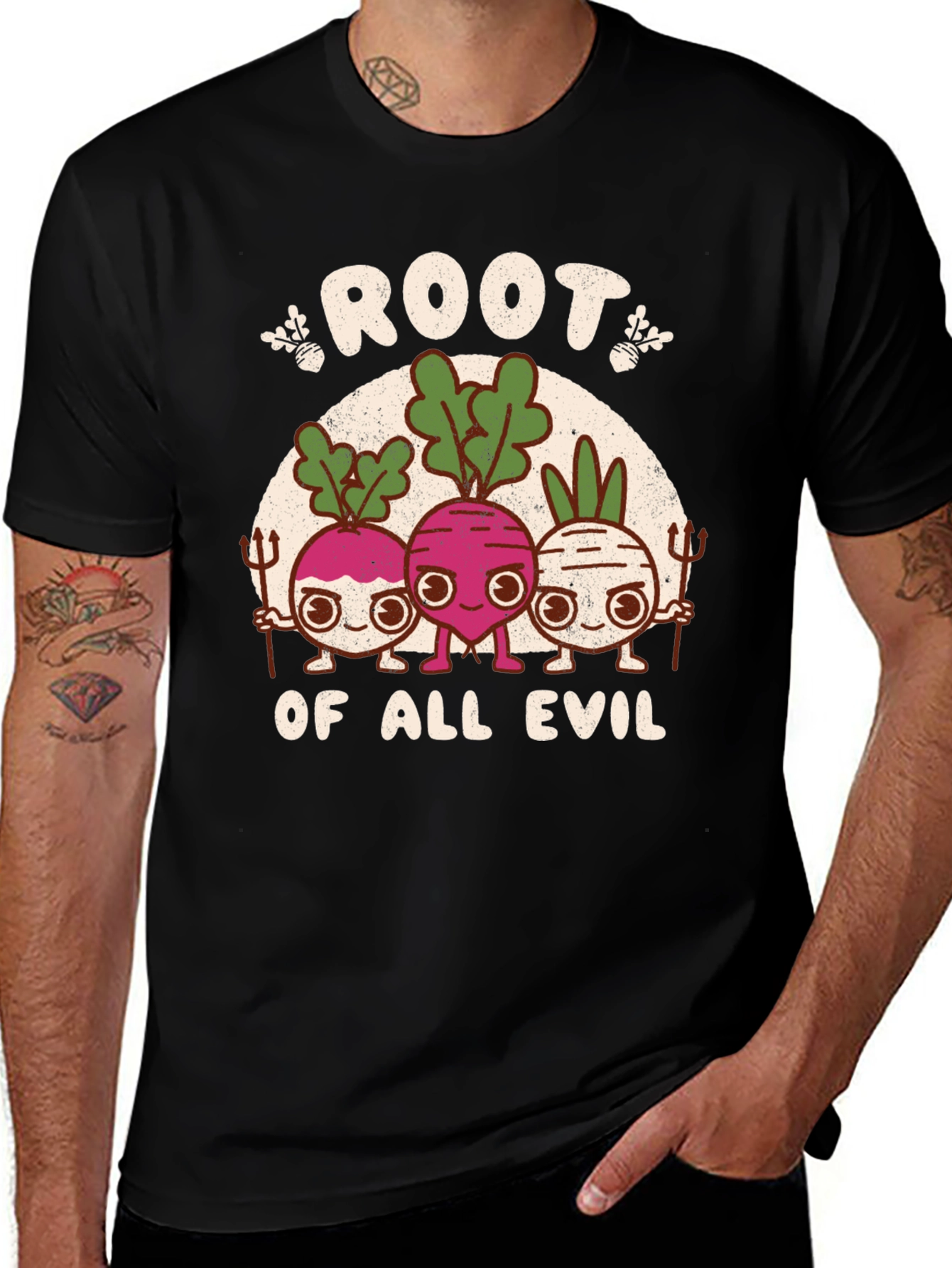 Root of All Evil Graphic T-Shirt - Funny Vegetable Tee