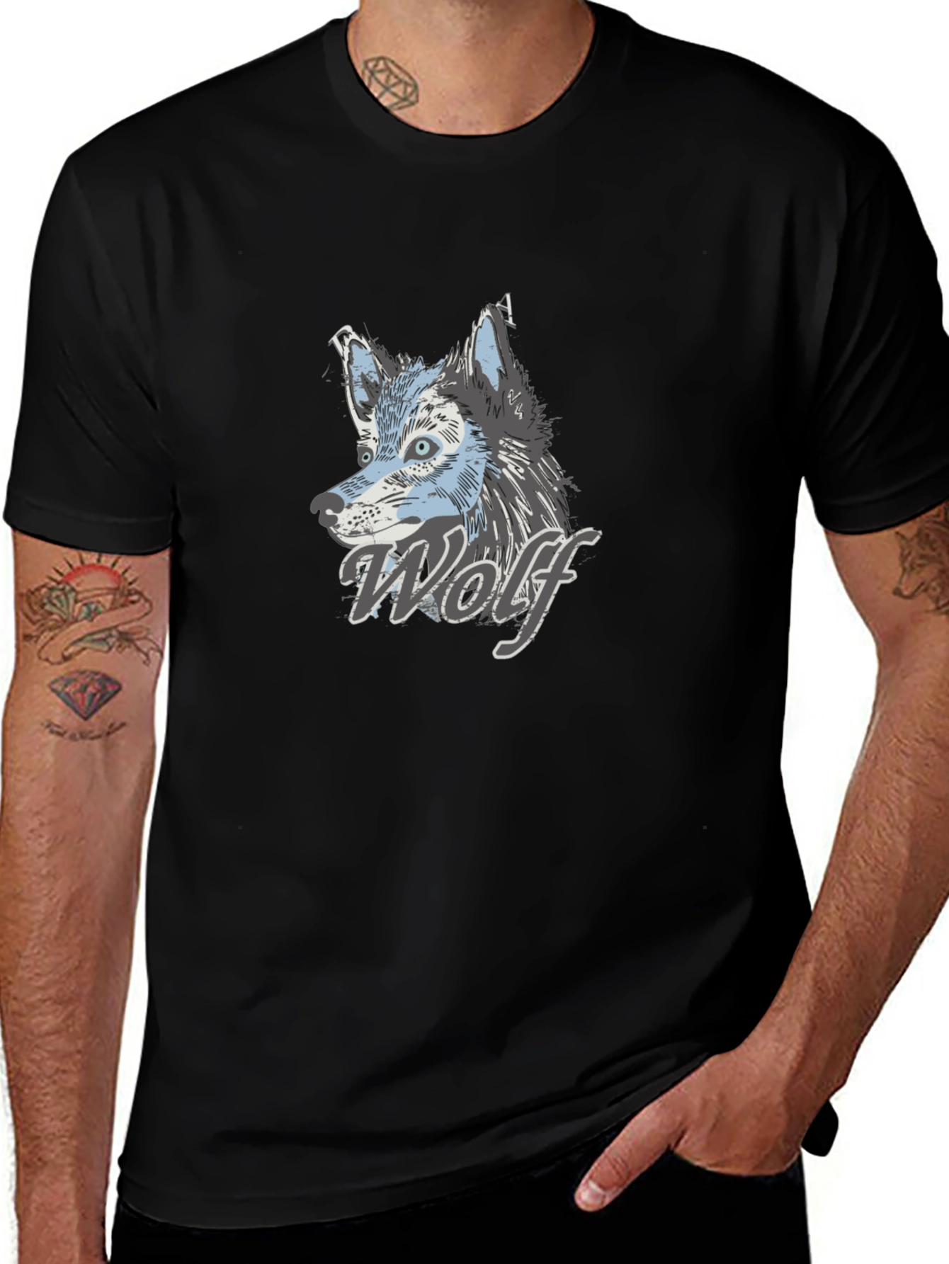 Variant 10 of Wolf Graphic Print Black Cotton Men's T-Shirt