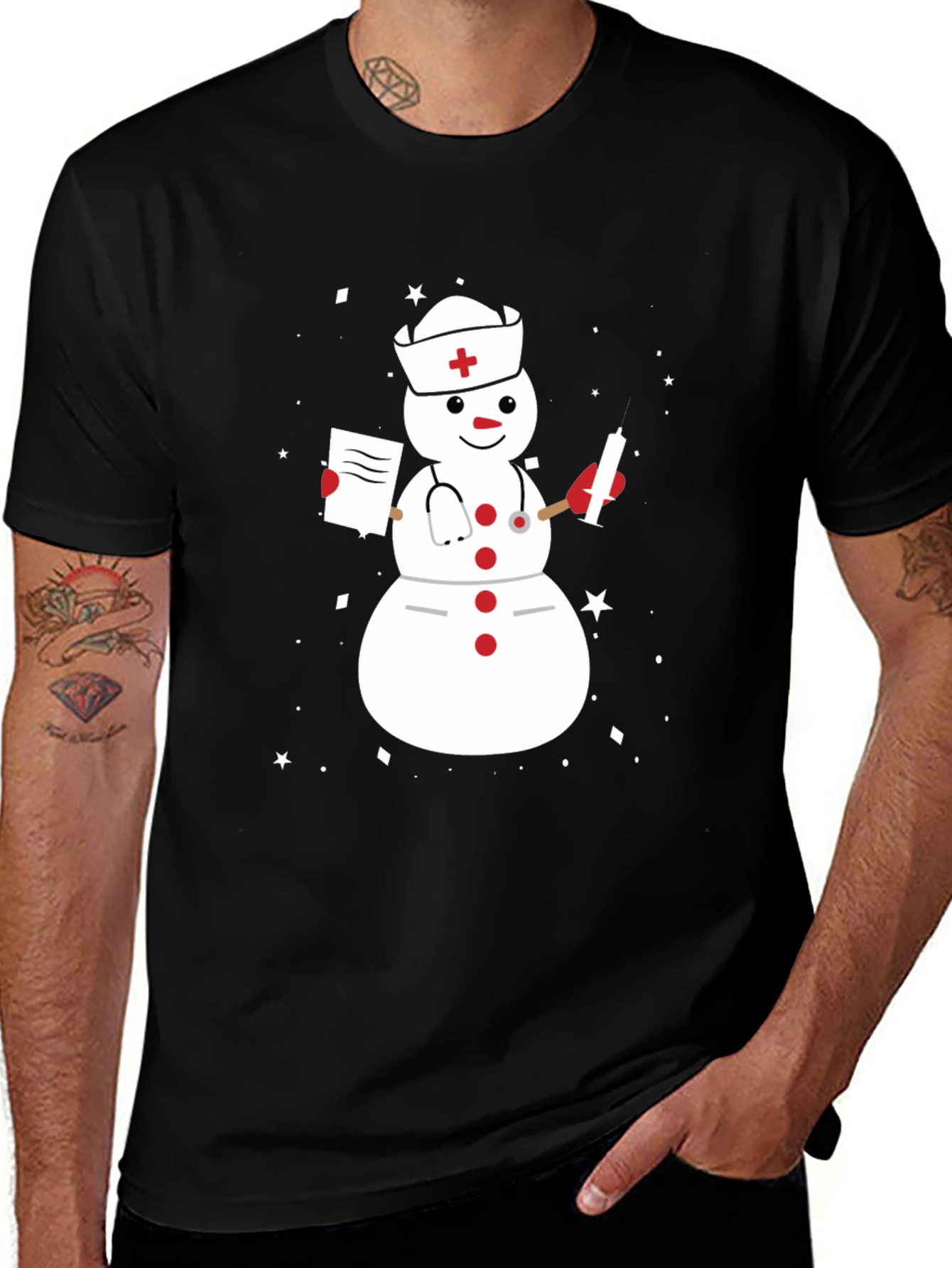 Variant 16 of Nurse Snowman T-Shirt - Holiday Medical Apparel