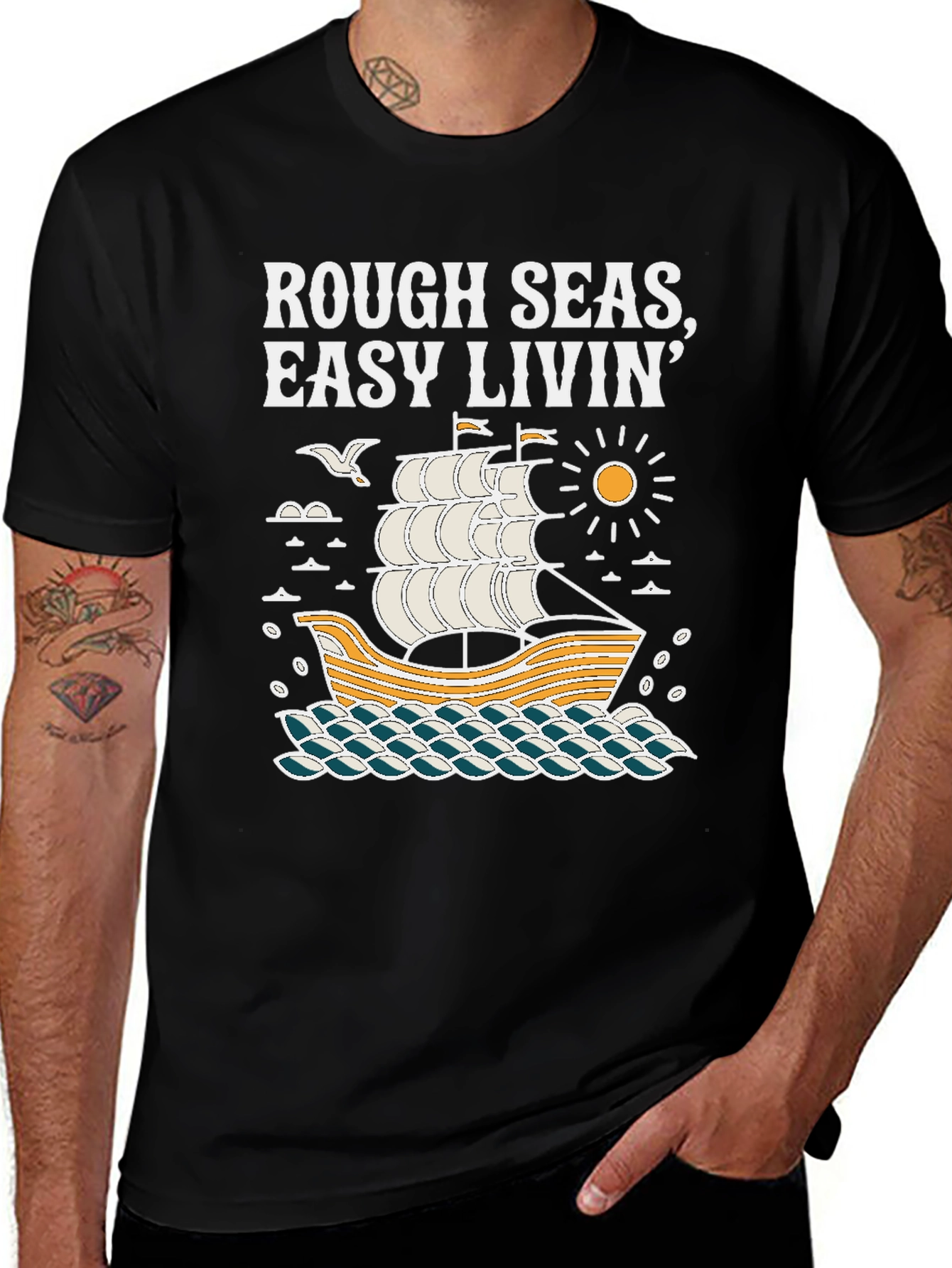 Variant 2 of Rough Seas, Easy Livin' Black Graphic Tee