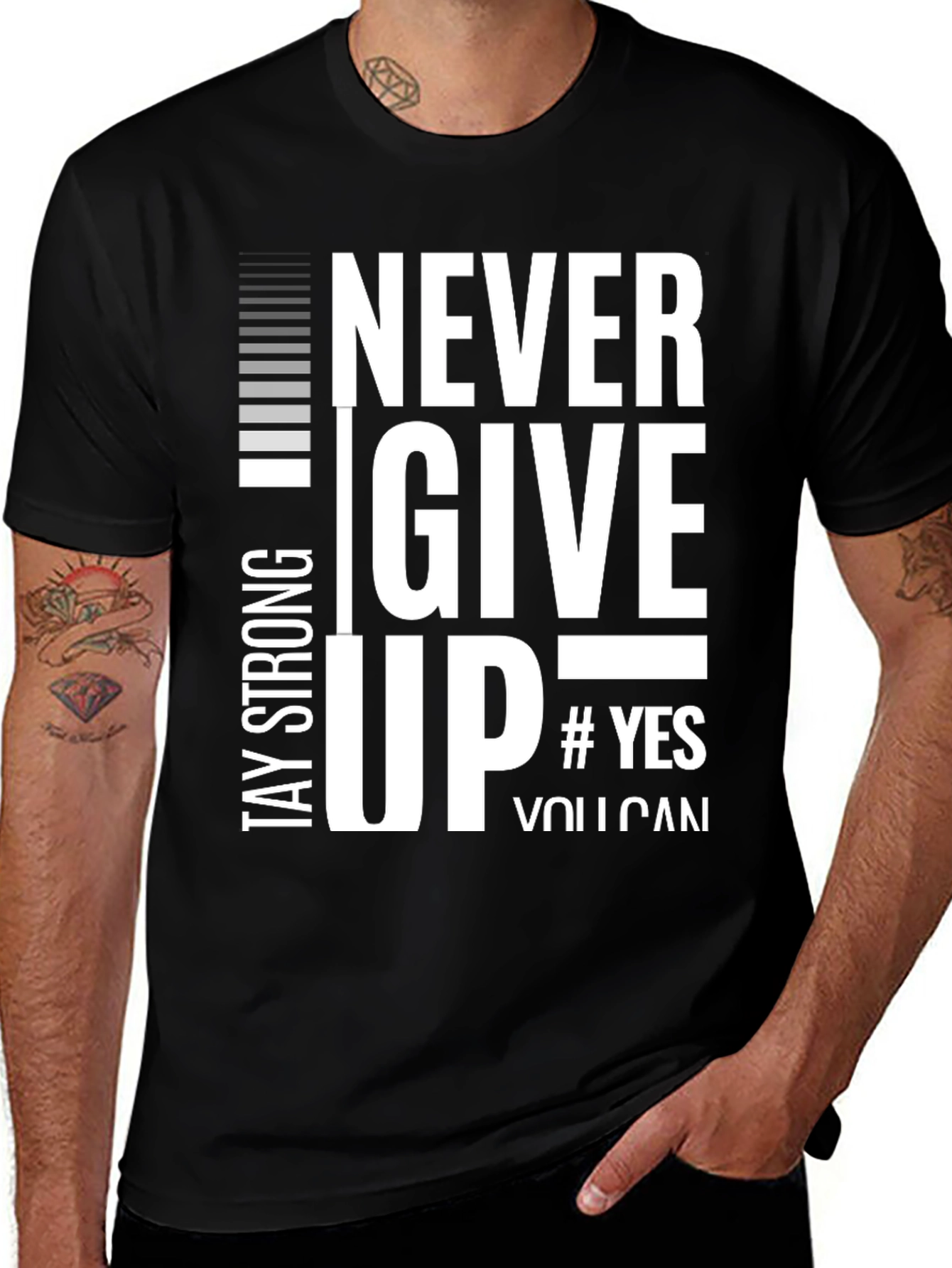 Variant 25 of Never Give Up Black Graphic T-Shirt
