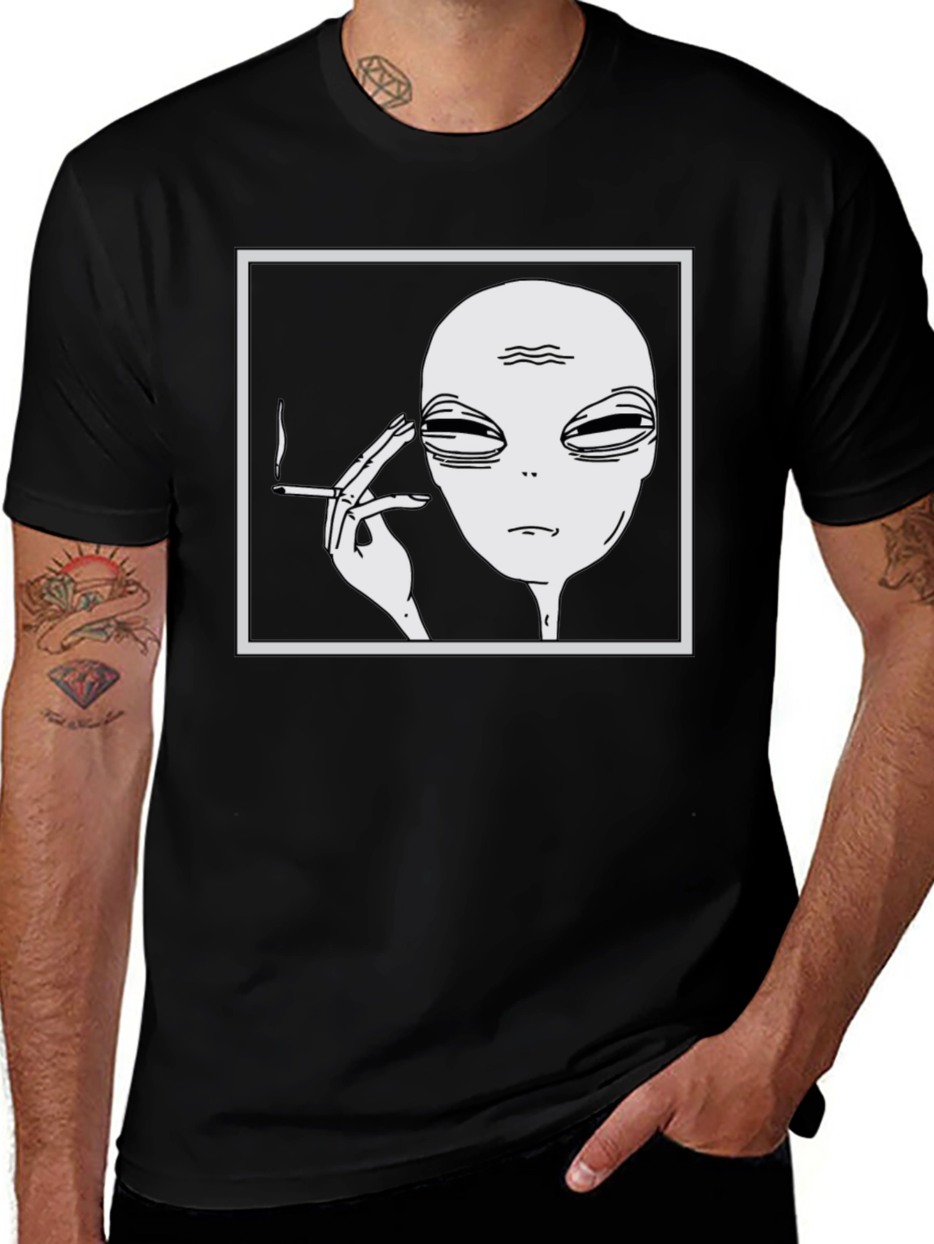 Variant 16 of Alien Smoking Cigarette T-Shirt - Black
