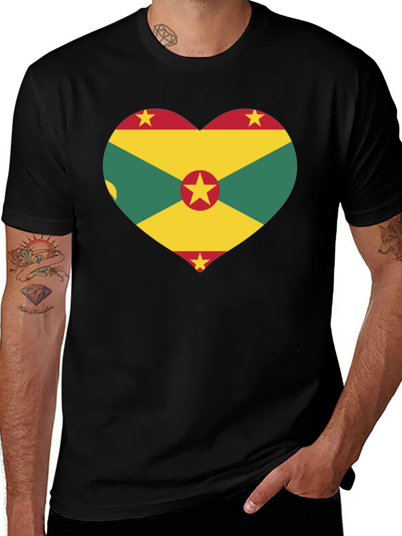 Grenada Flag Heart Graphic Tee - Black T-Shirt